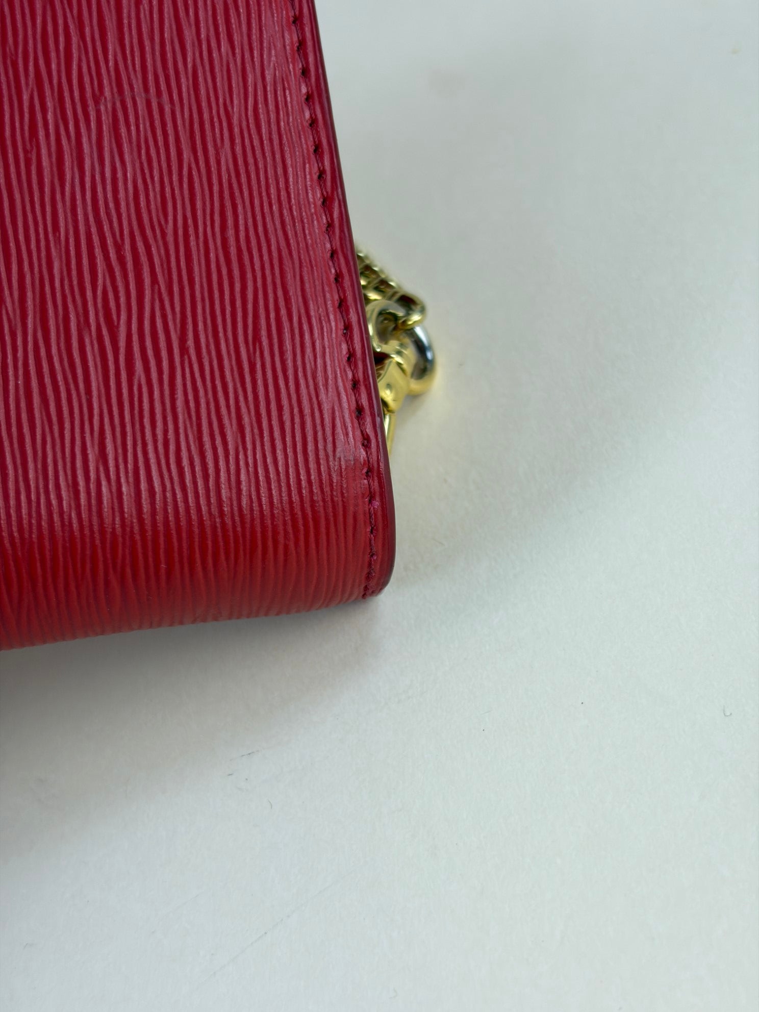 Prada red leather woc gold chains