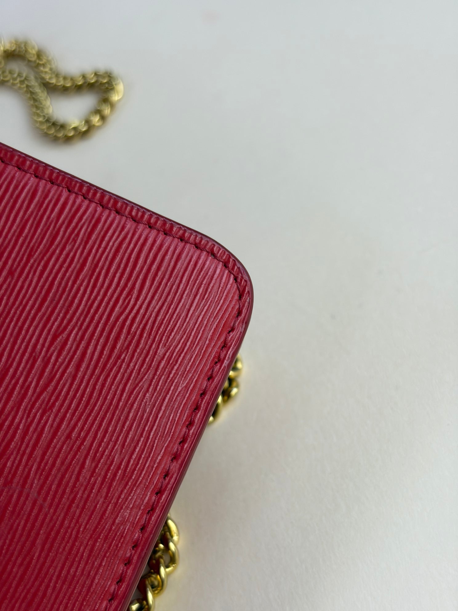 Prada red leather woc gold chains
