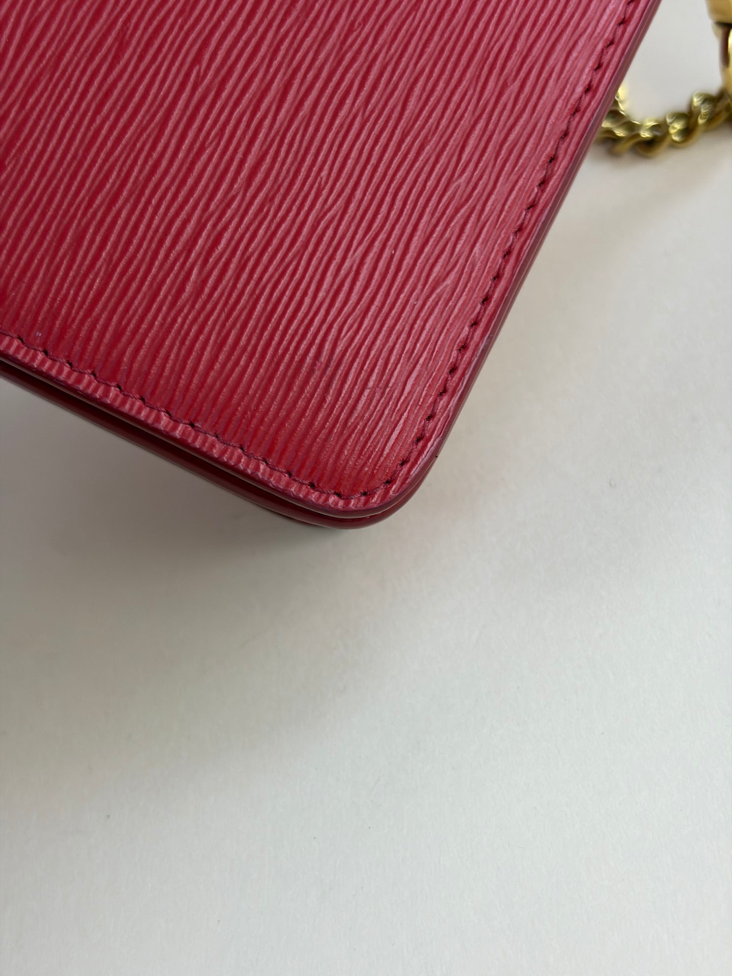 Prada red leather woc gold chains