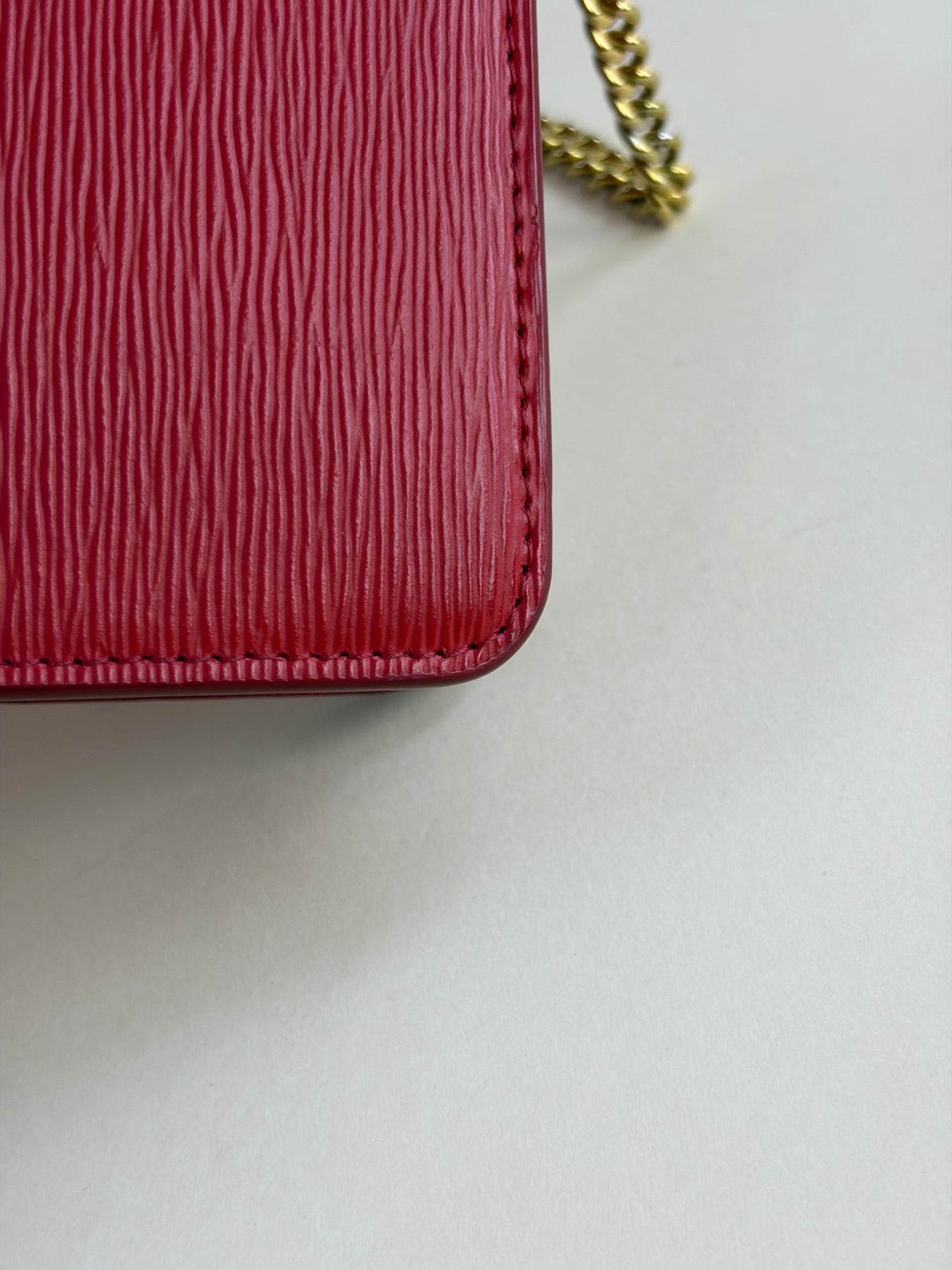 Prada red leather woc gold chains