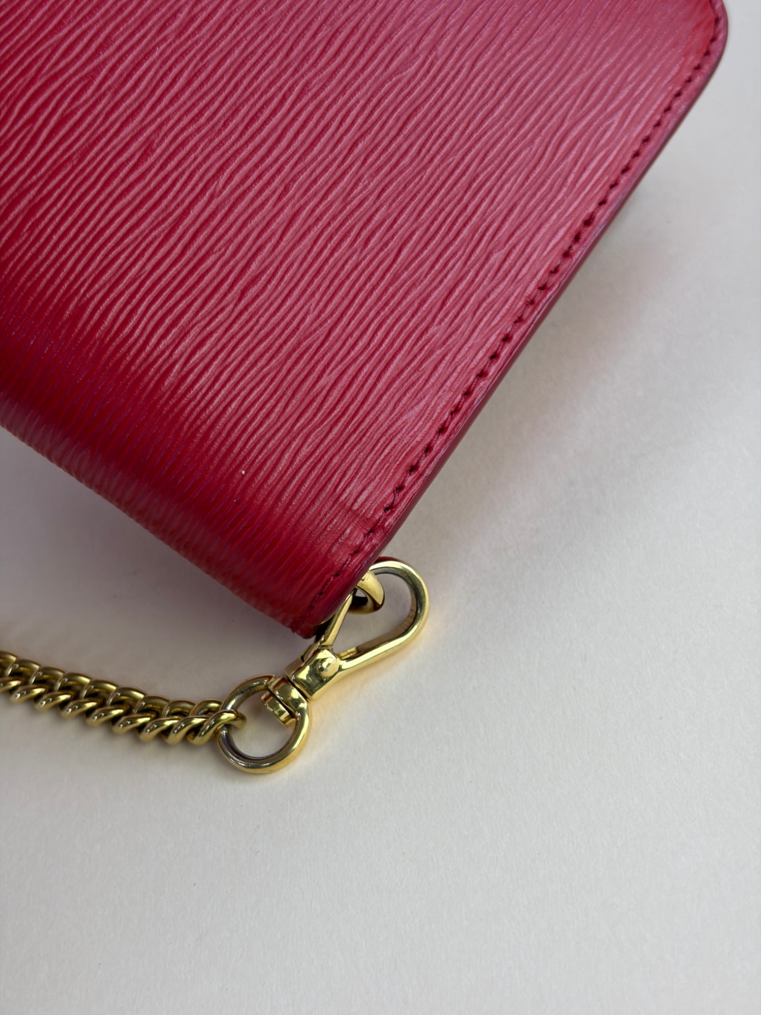 Prada red leather woc gold chains