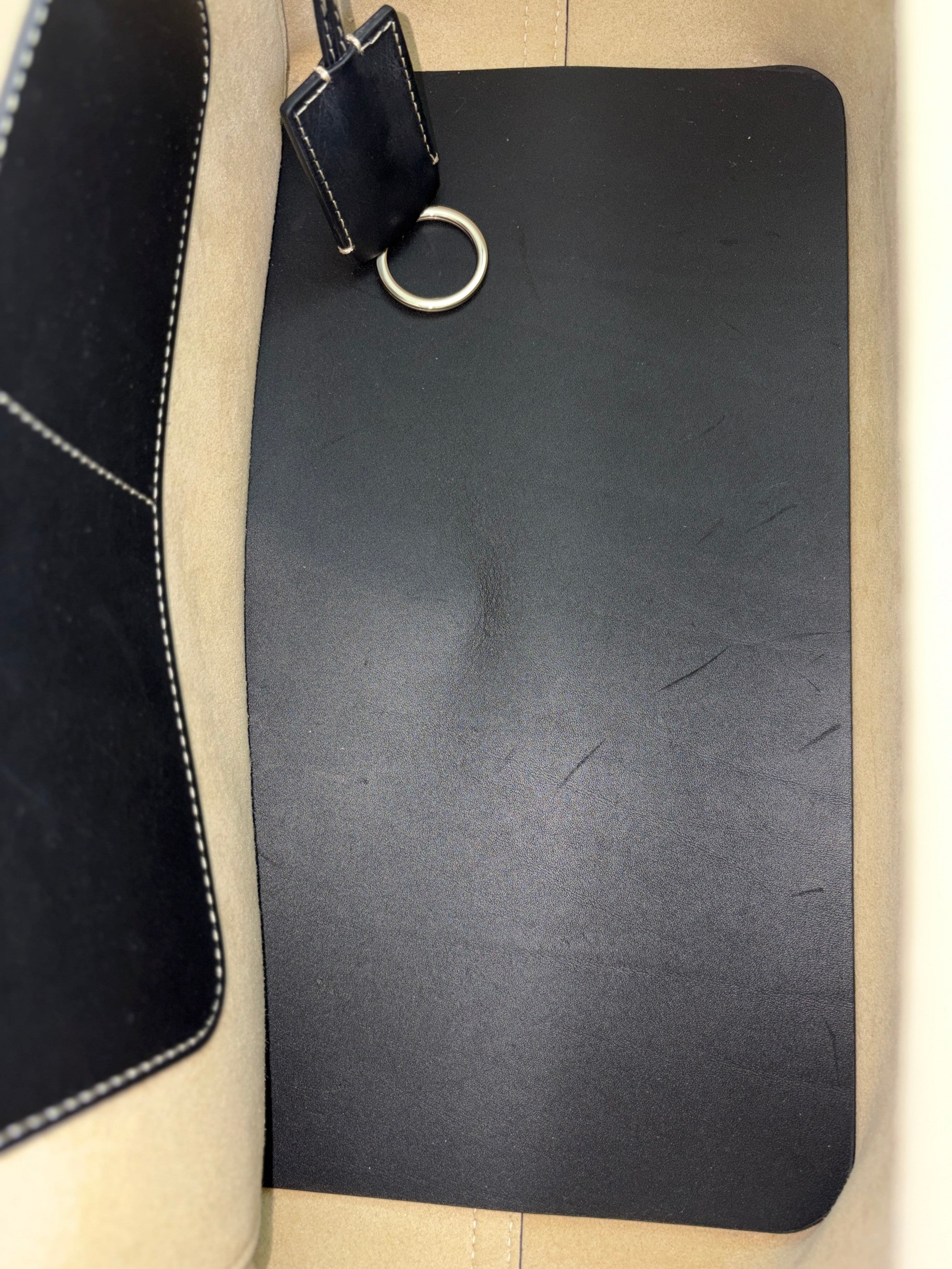 Burberry black calfskin small pocket tote bag