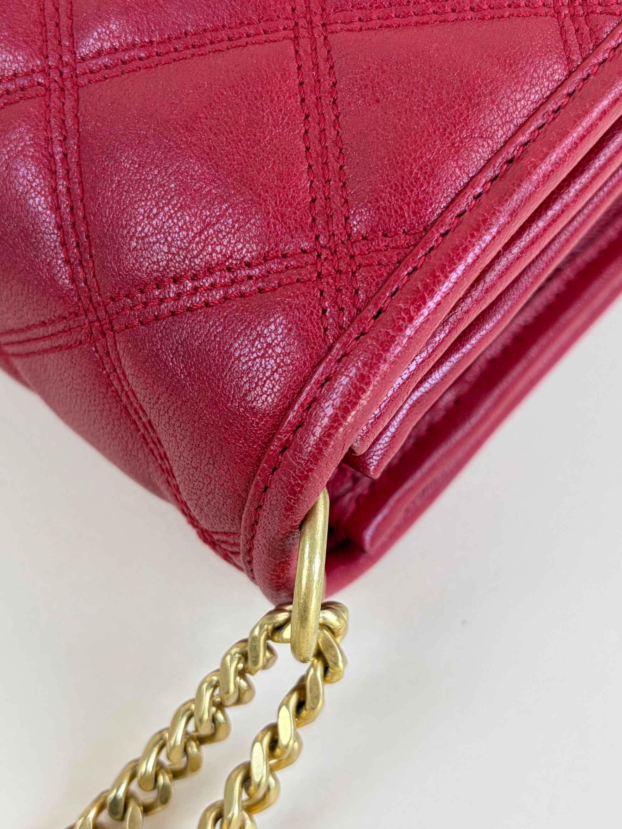 YSL Red Quilted Small Becky Chain Bag