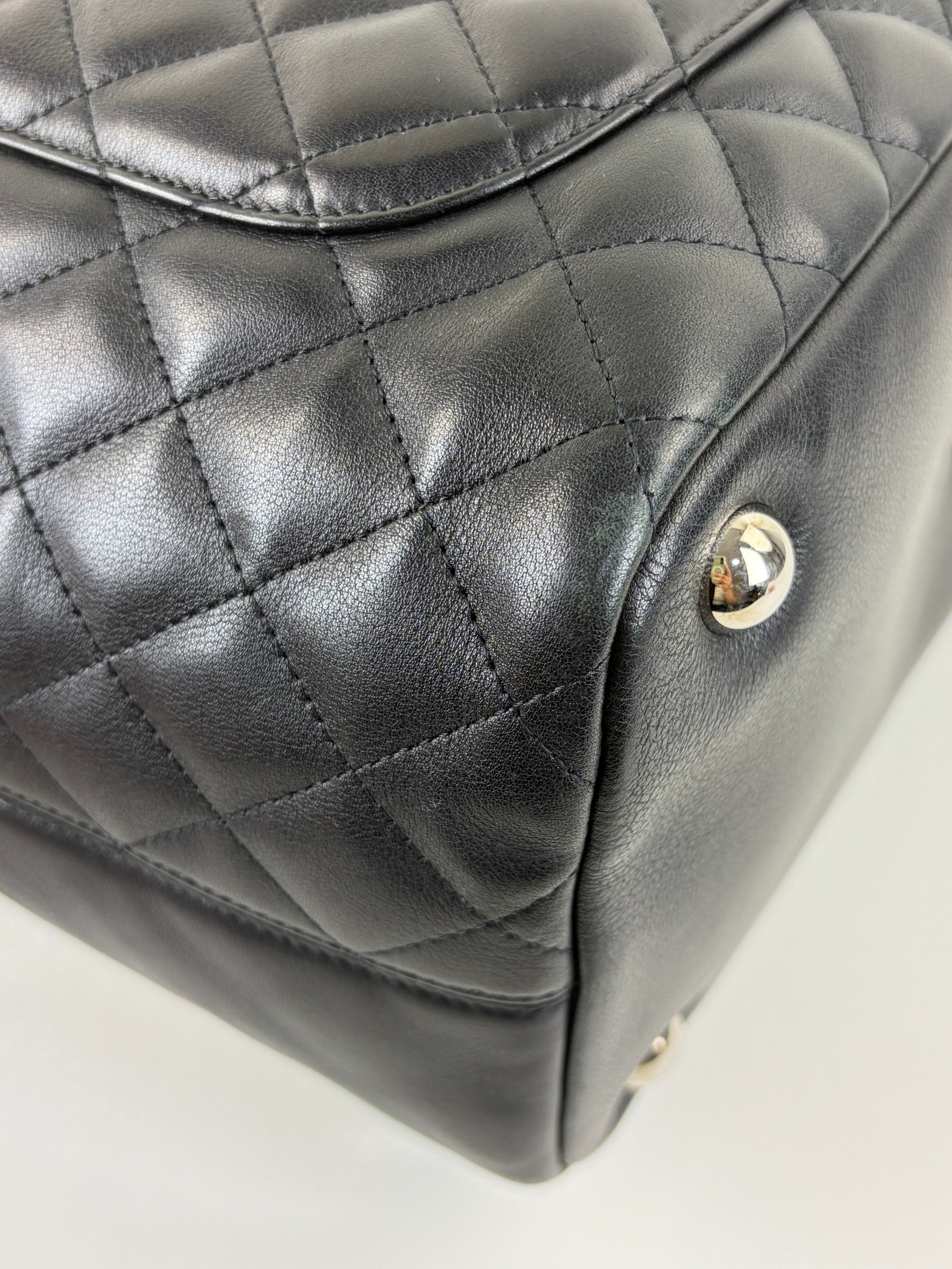 Chanl Black calfskin quilted large Comban  Tote Bag