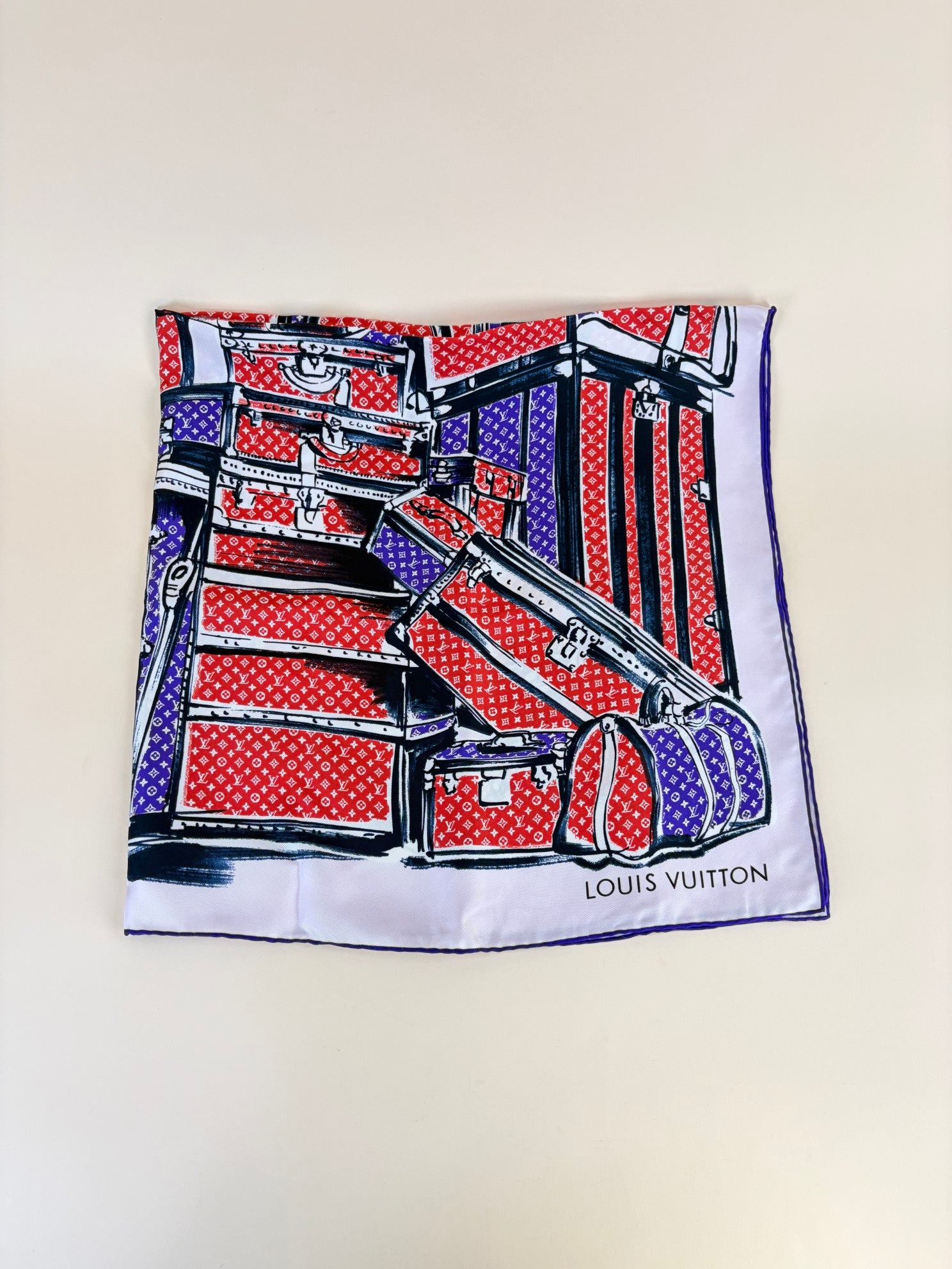 Louis Vuitton Red Monogram trunks square black /red/purple Monogram Silk scarf