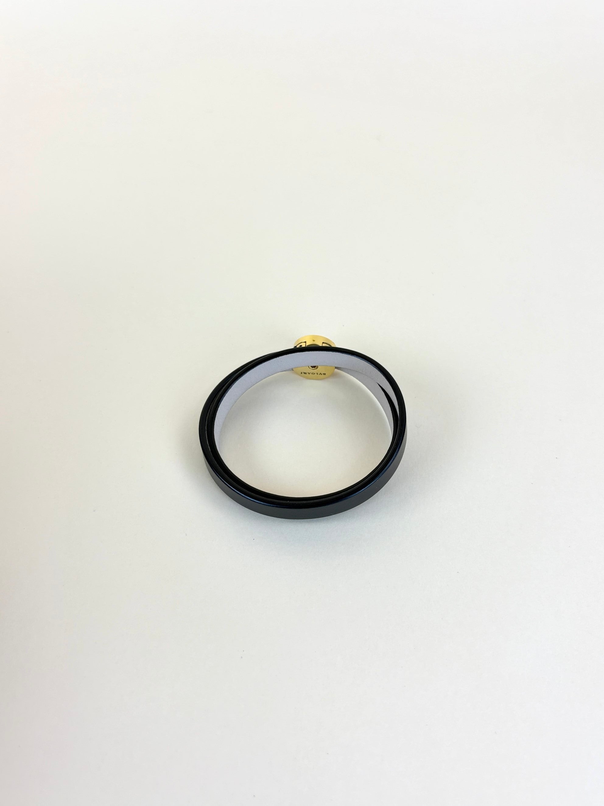 Bvlgari black soft calf leather with iconic gold plated hardware double tour medium bracelet