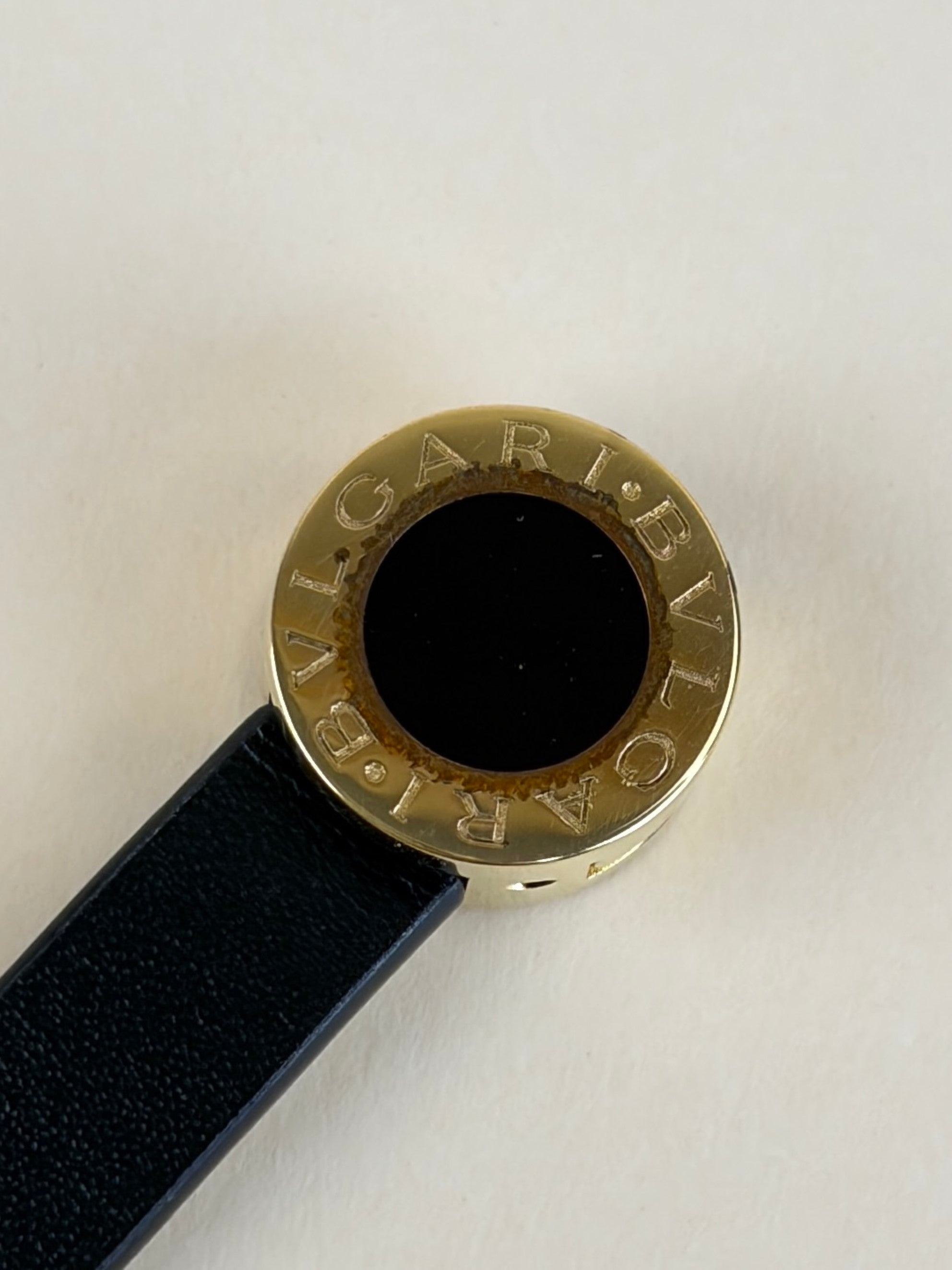 Bvlgari black soft calf leather with iconic gold plated hardware double tour medium bracelet
