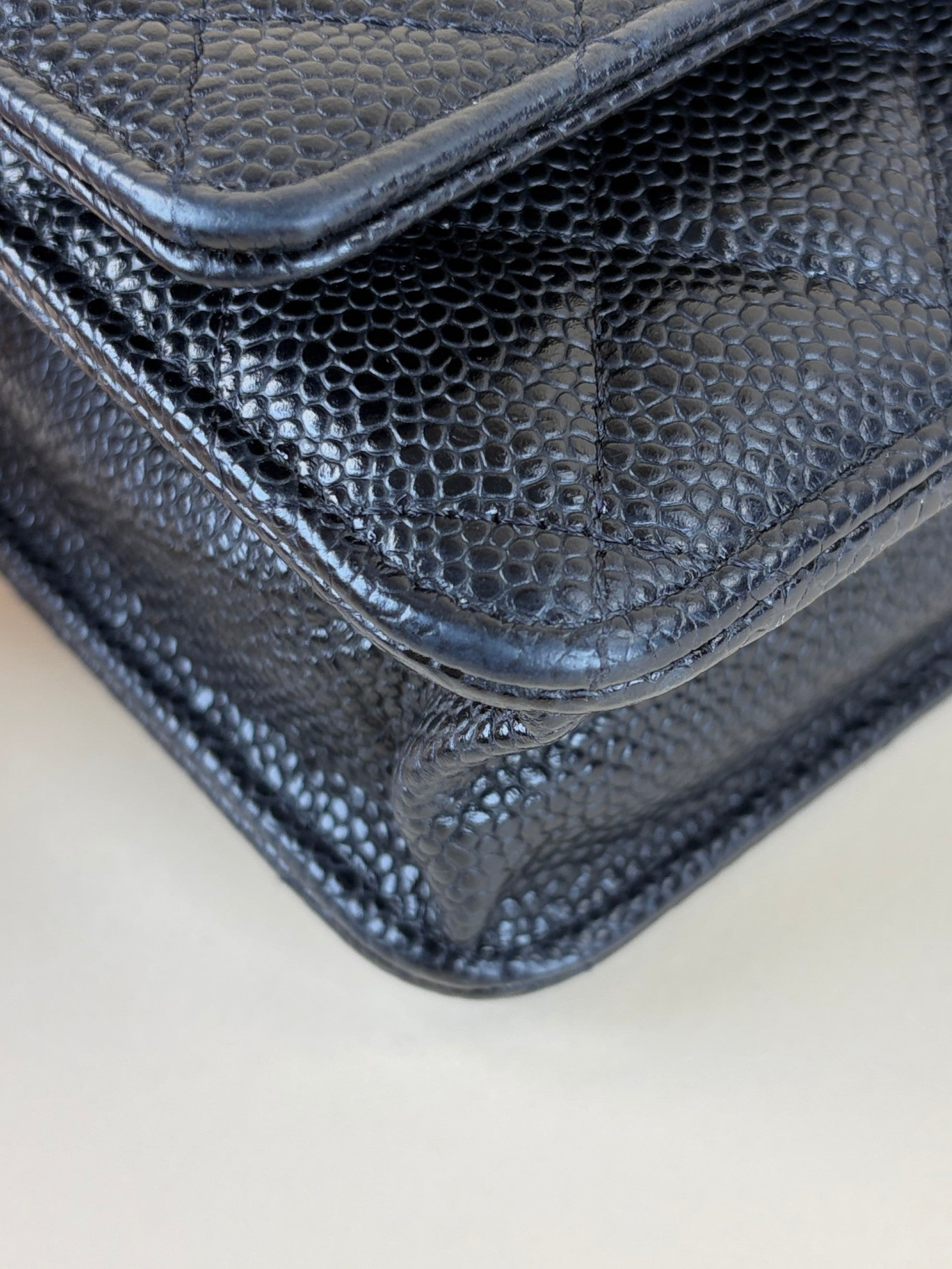 Chanel black caviar quilted wallet on chain