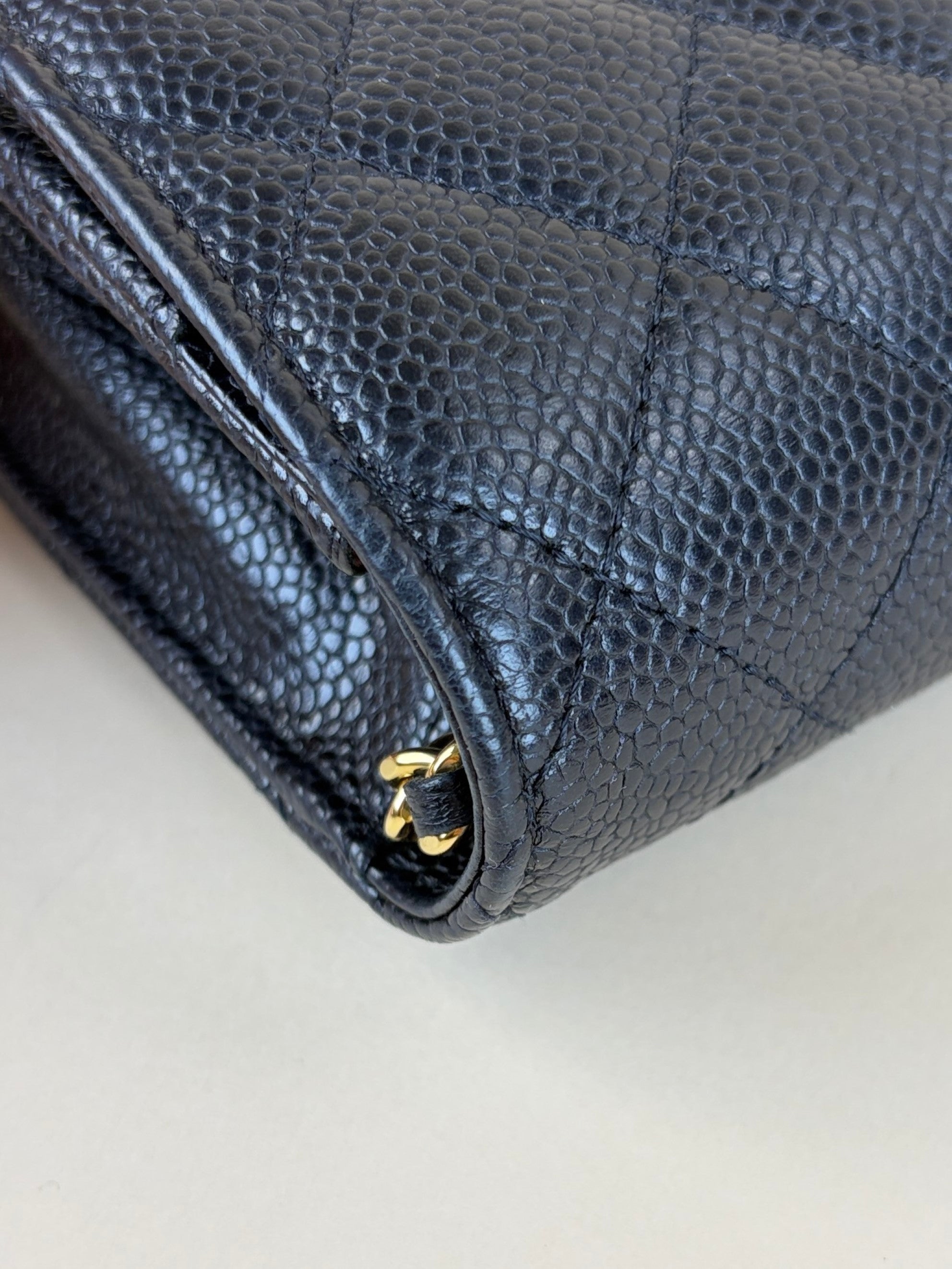 Chanel black caviar quilted wallet on chain