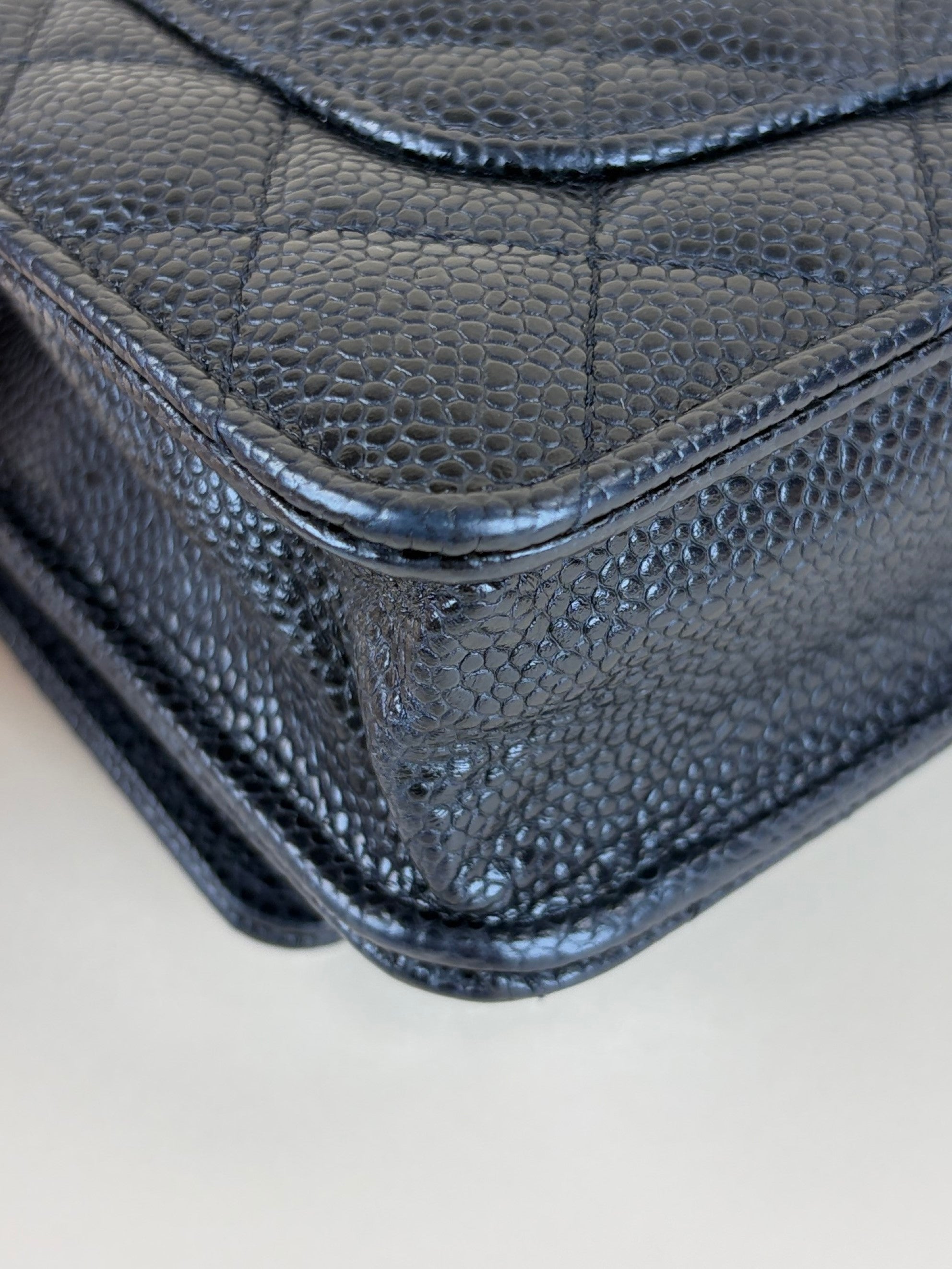 Chanel black caviar quilted wallet on chain
