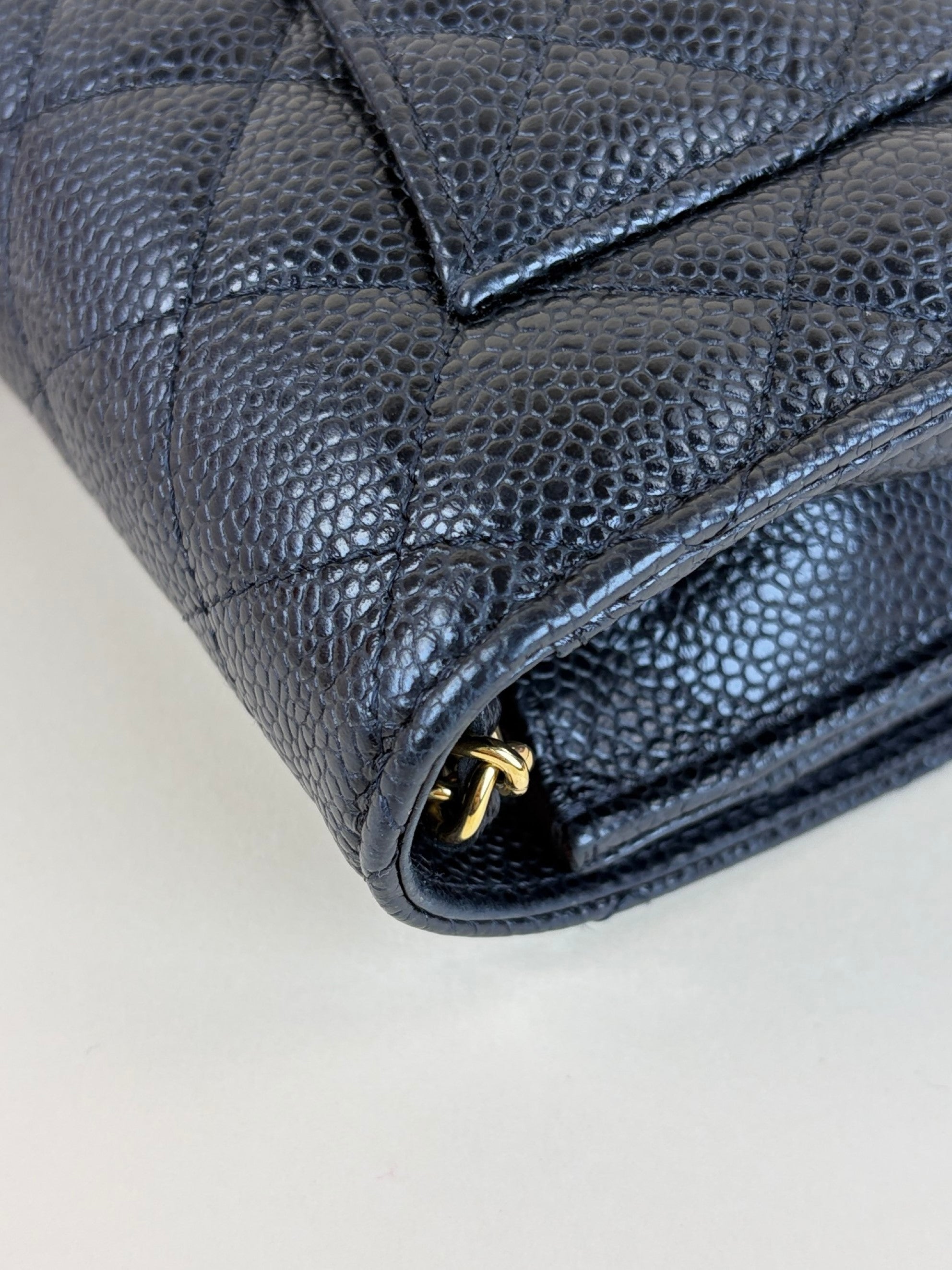 Chanel black caviar quilted wallet on chain