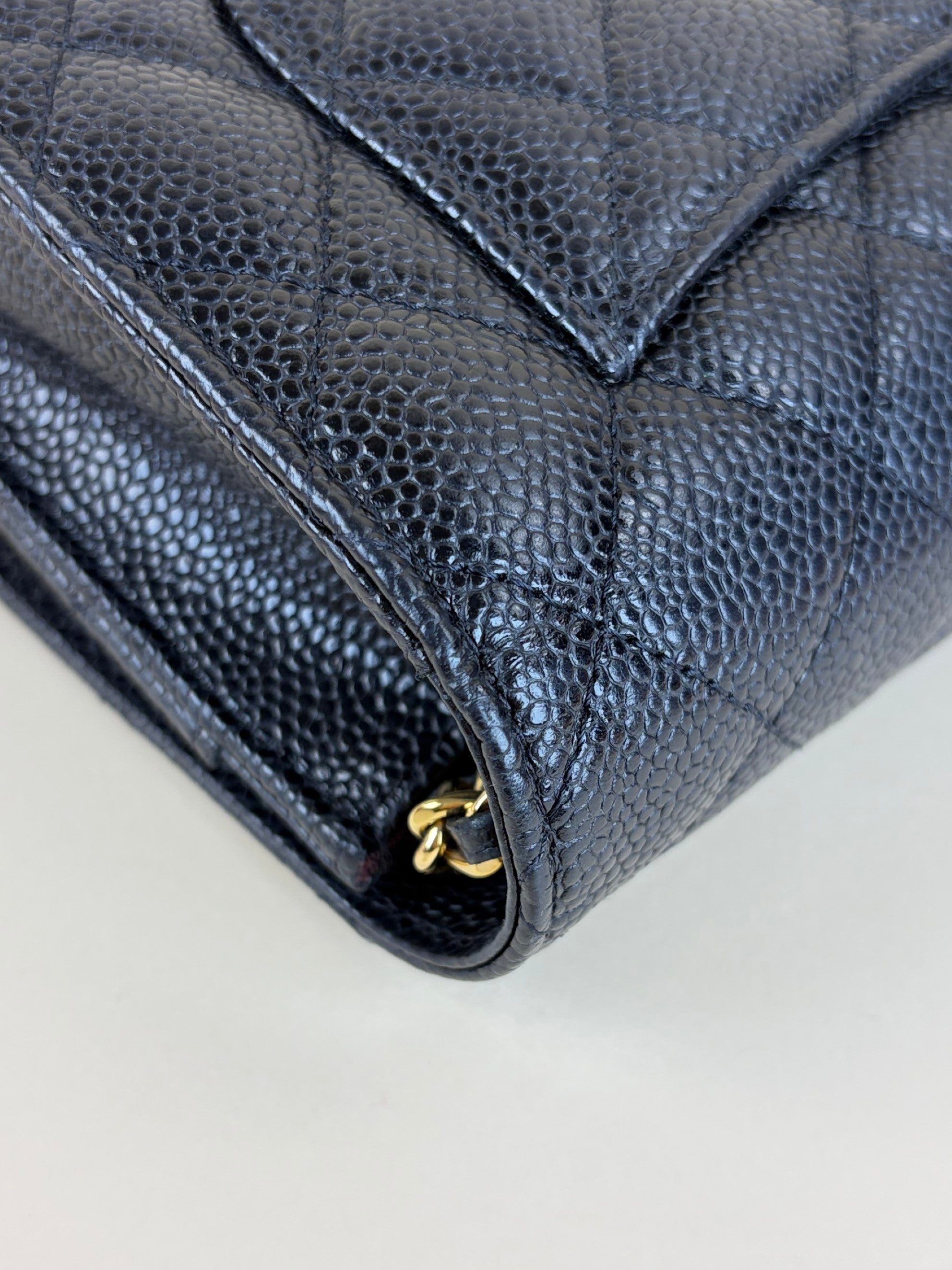 Chanel black caviar quilted wallet on chain