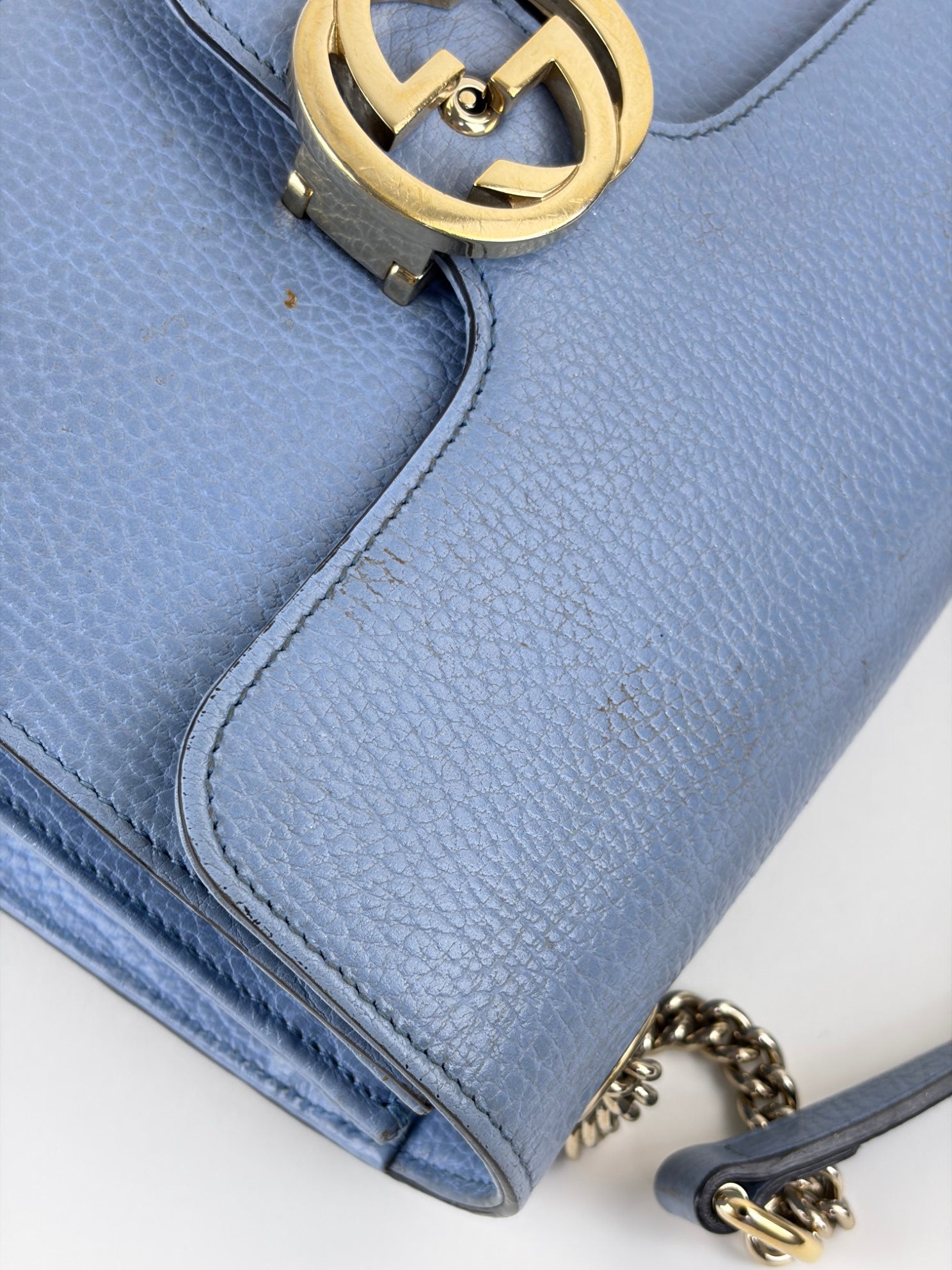 Gucci light blue dollar calfskin small Interlocking GG Bag