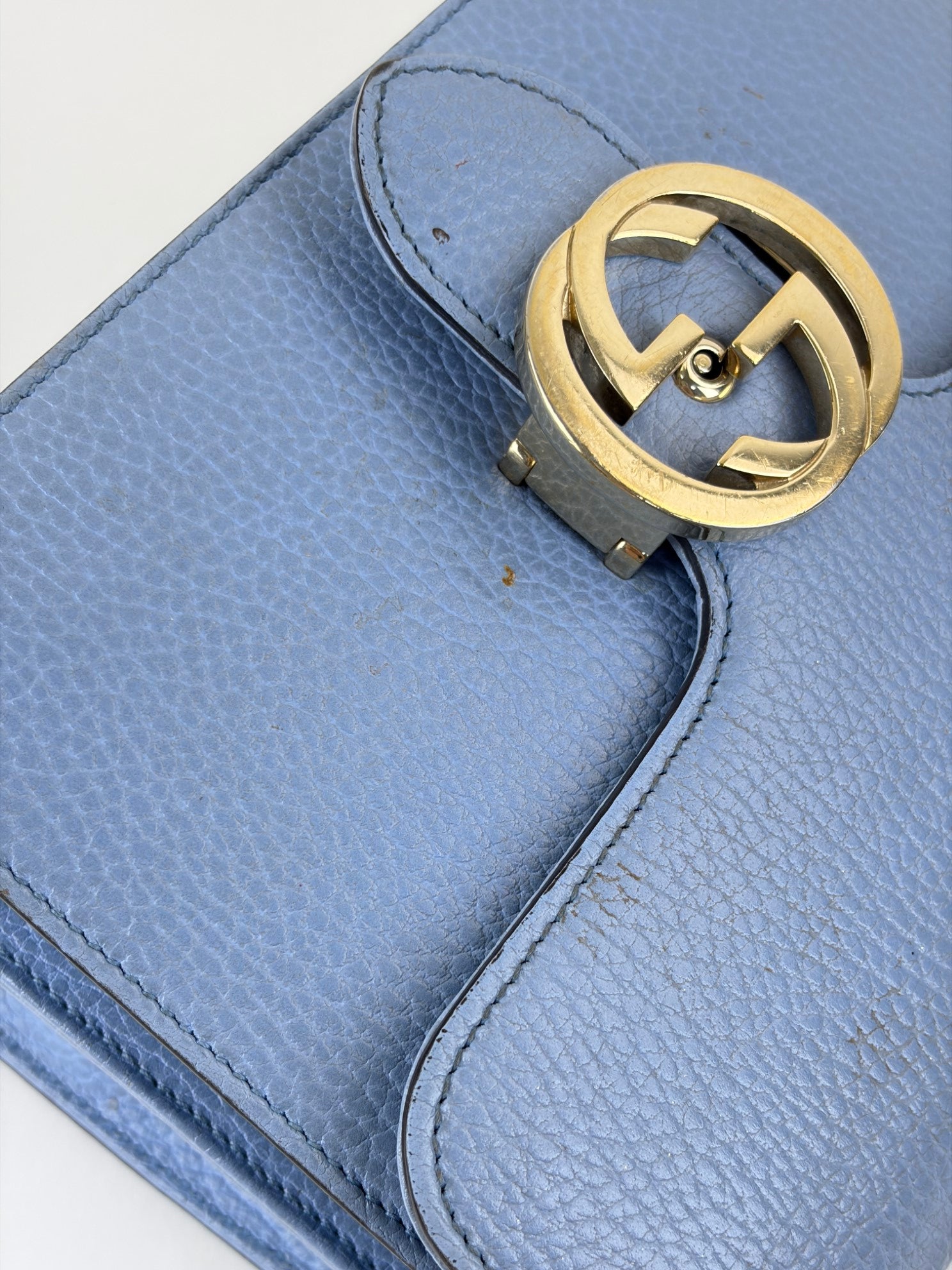 Gucci light blue dollar calfskin small Interlocking GG Bag