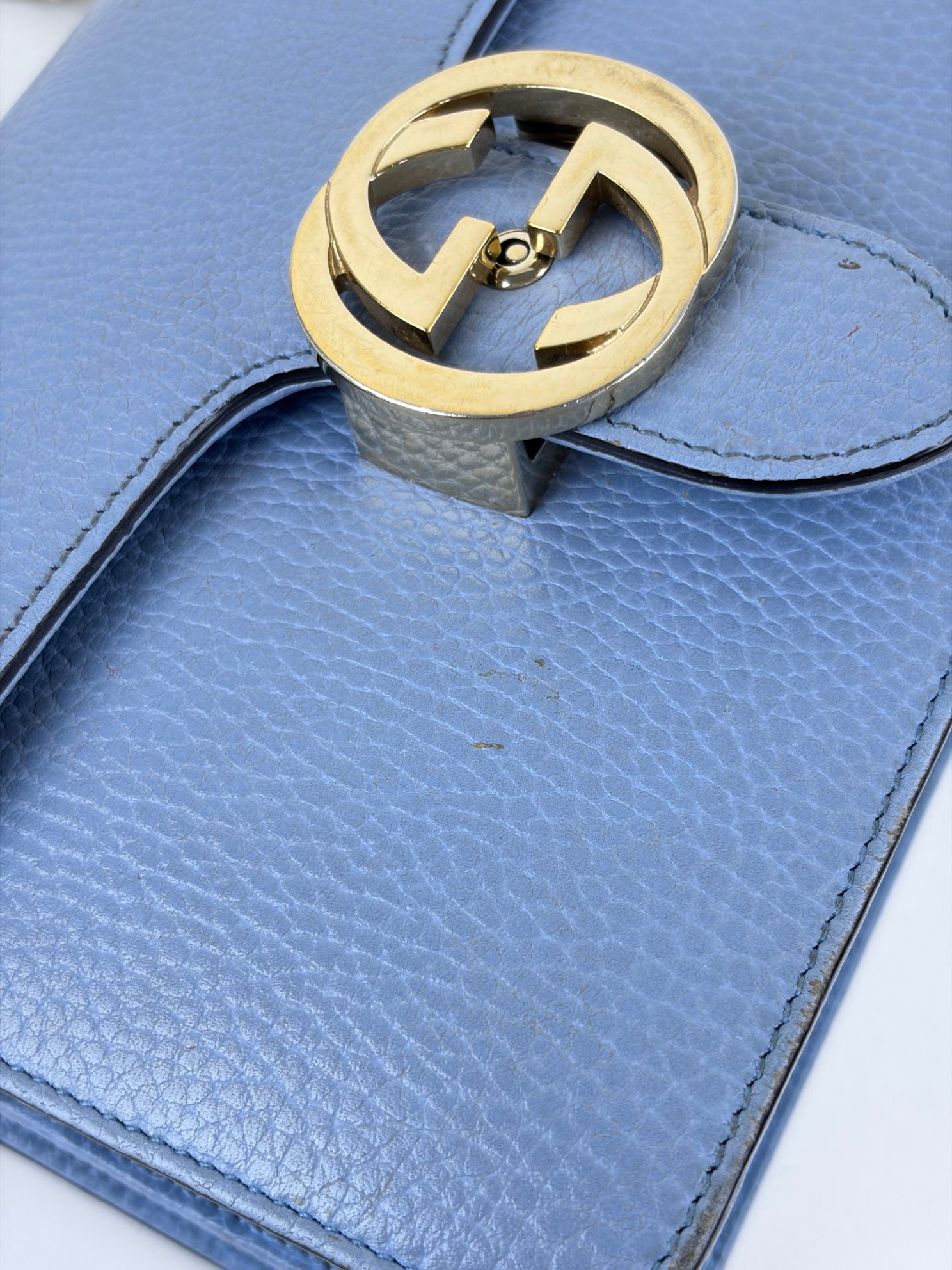 Gucci light blue dollar calfskin small Interlocking GG Bag