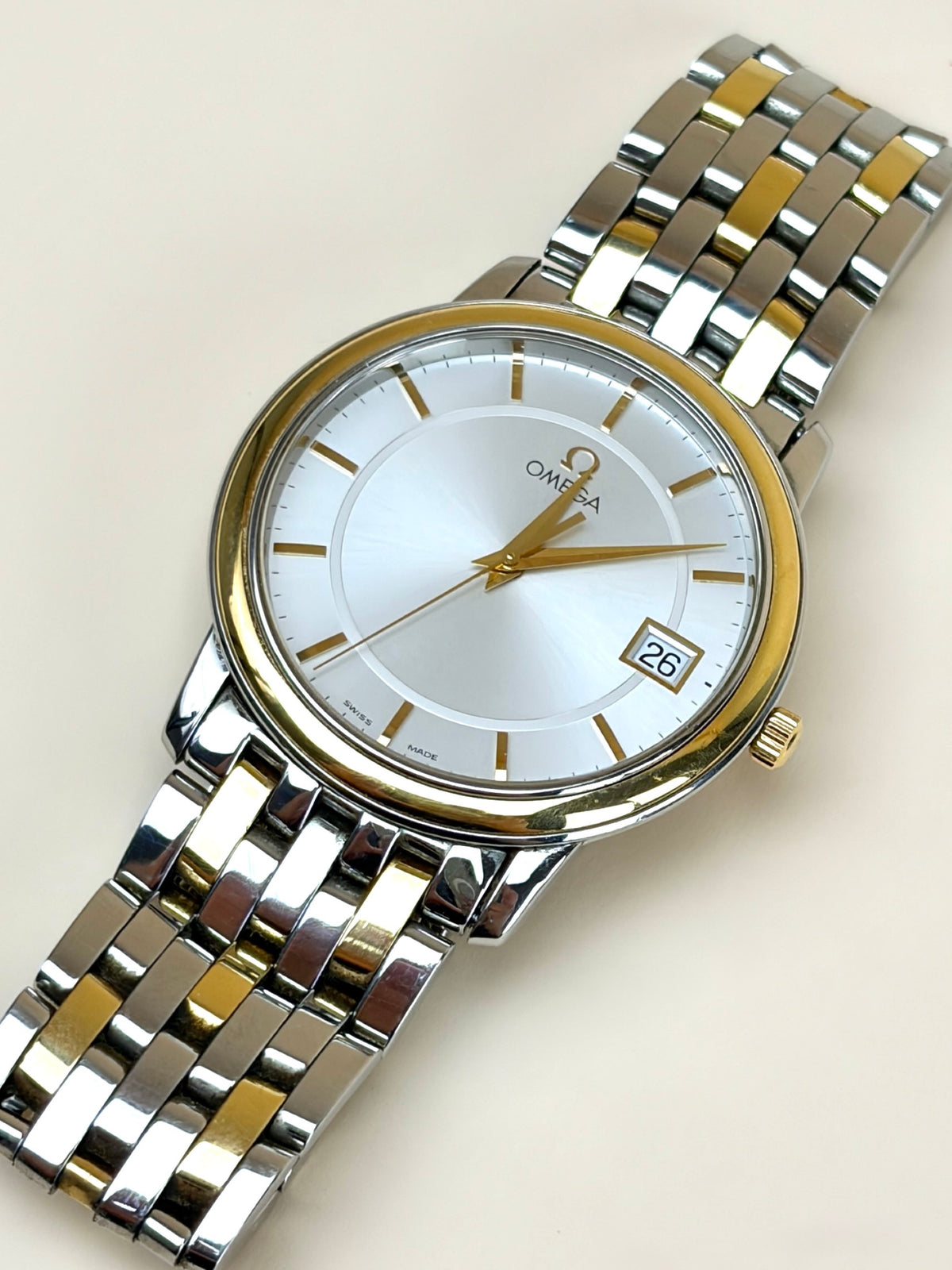 Omega stainless steel yellow gold de ville prestige date watch