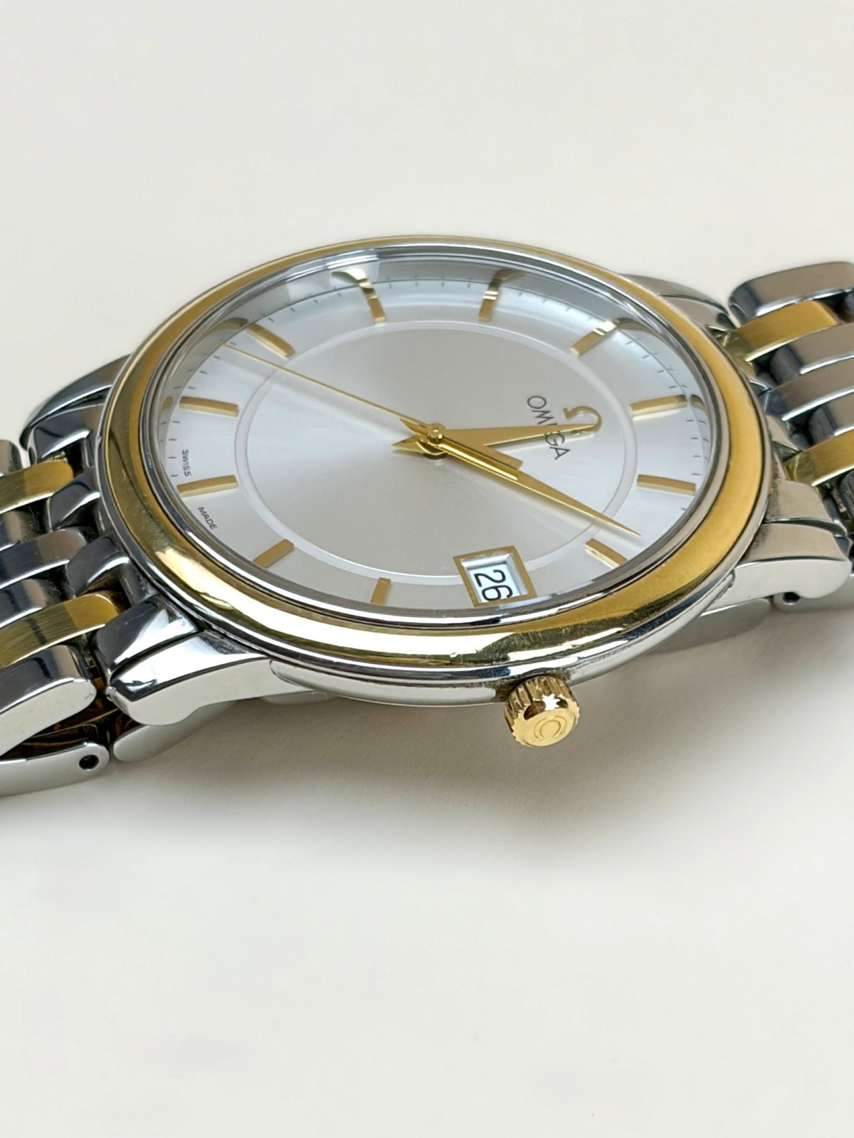 Omega stainless steel yellow gold de ville prestige date watch