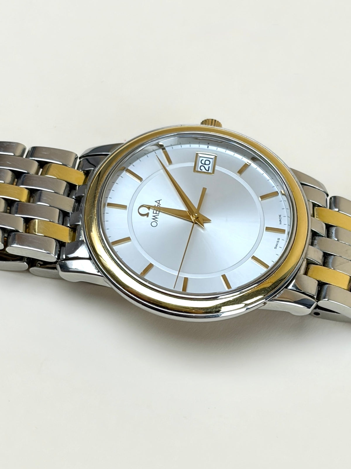 Omega stainless steel yellow gold de ville prestige date watch