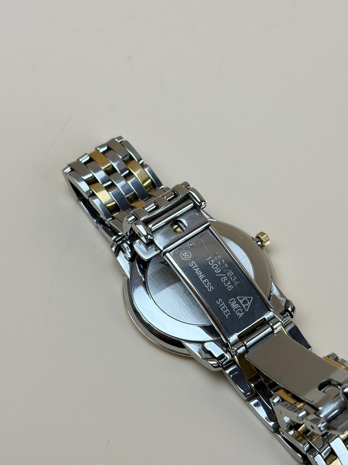 Omega stainless steel yellow gold de ville prestige date watch