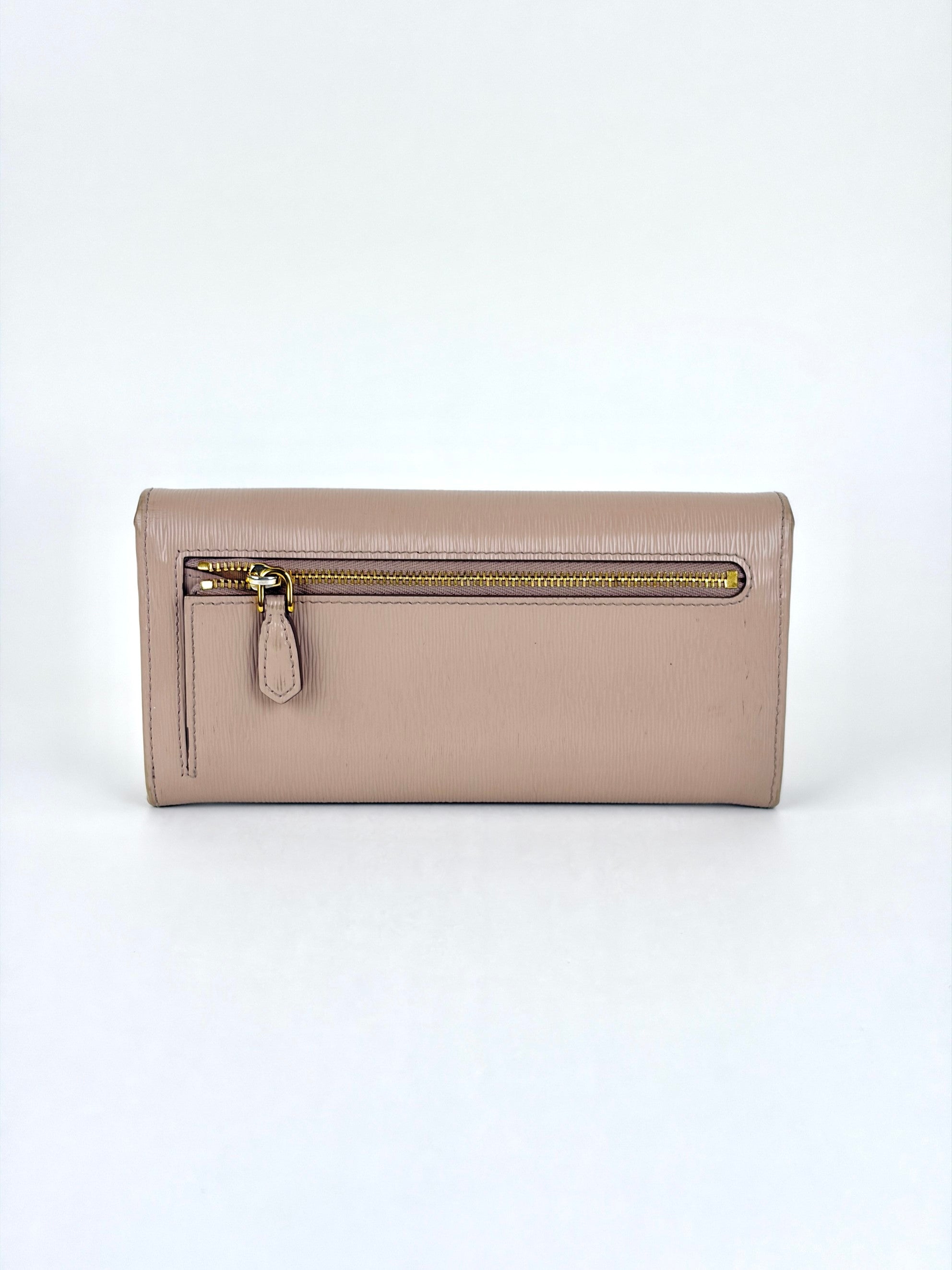 Prada cameo vitello move leather triangle logo continental long wallet