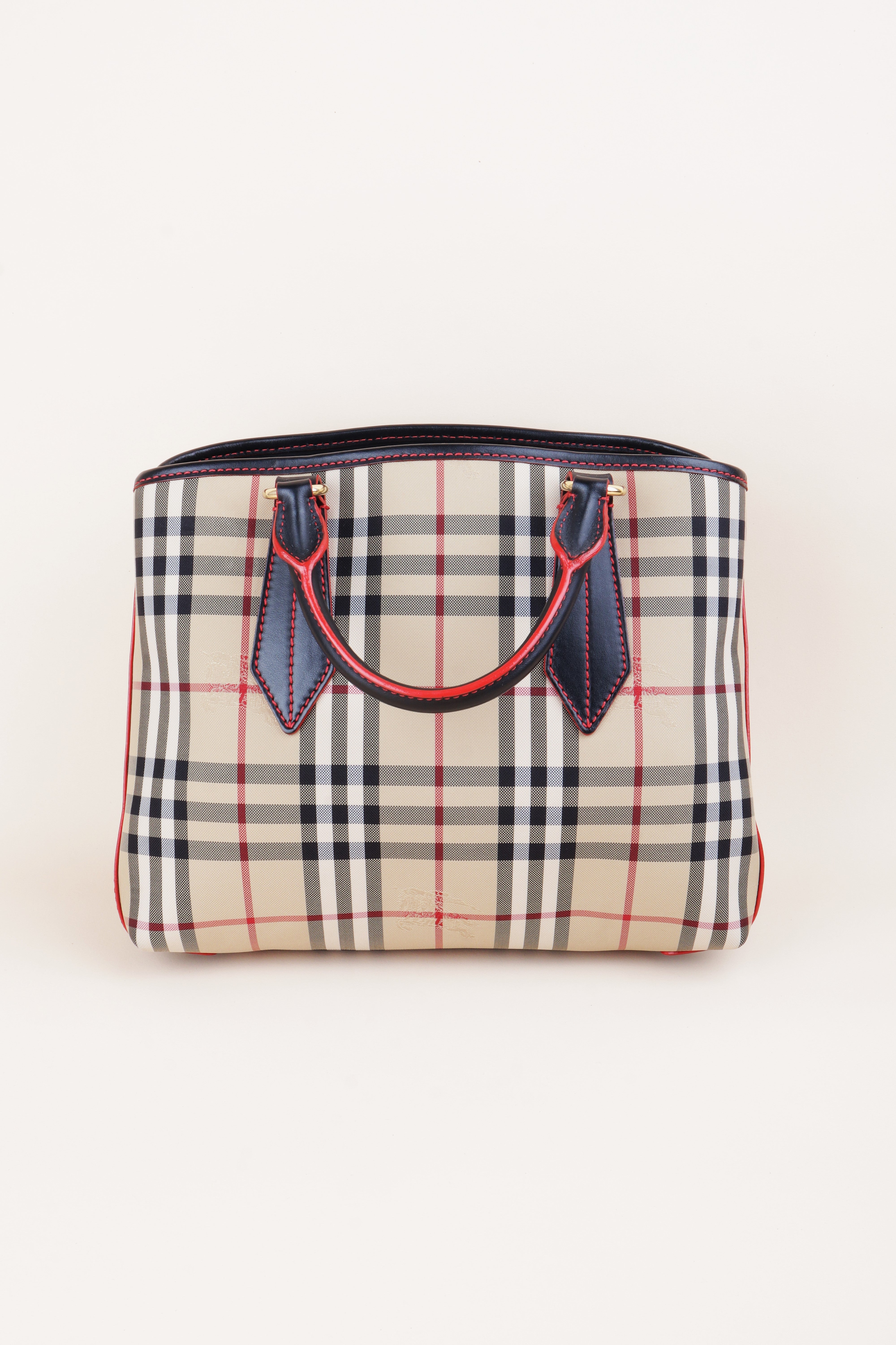 Burberry Bicolor Ballingdon Contrast Stitch Medium Top Handle Bag