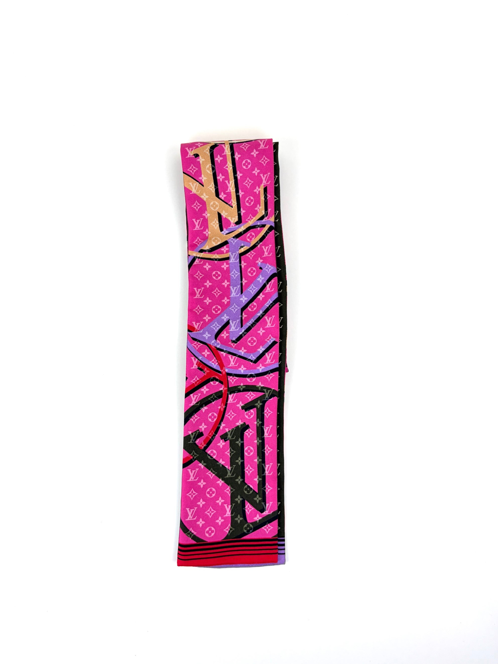 LOUIS VUITTON pink monogram planet silk bandeau twilly