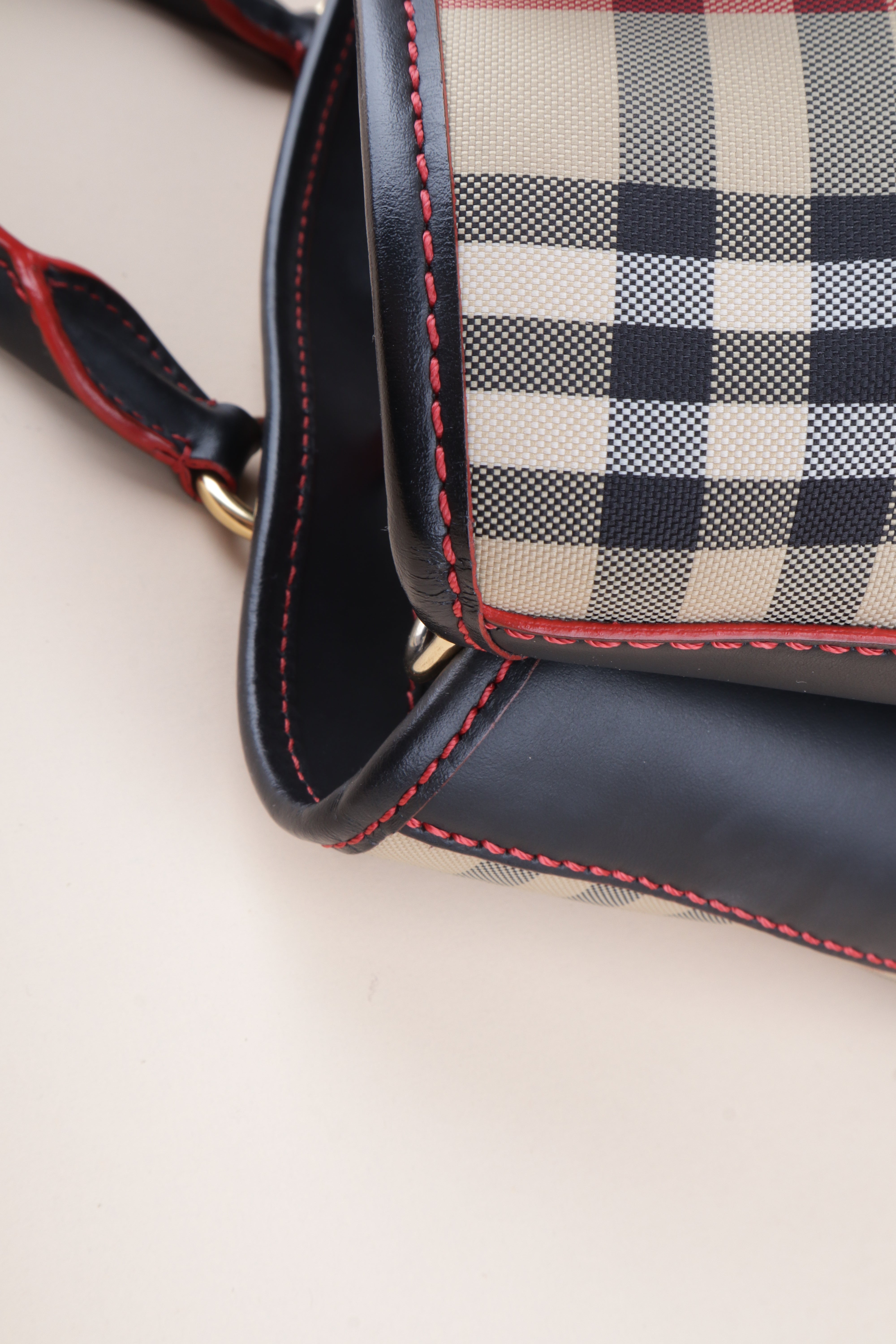 Burberry Bicolor Ballingdon Contrast Stitch Medium Top Handle Bag