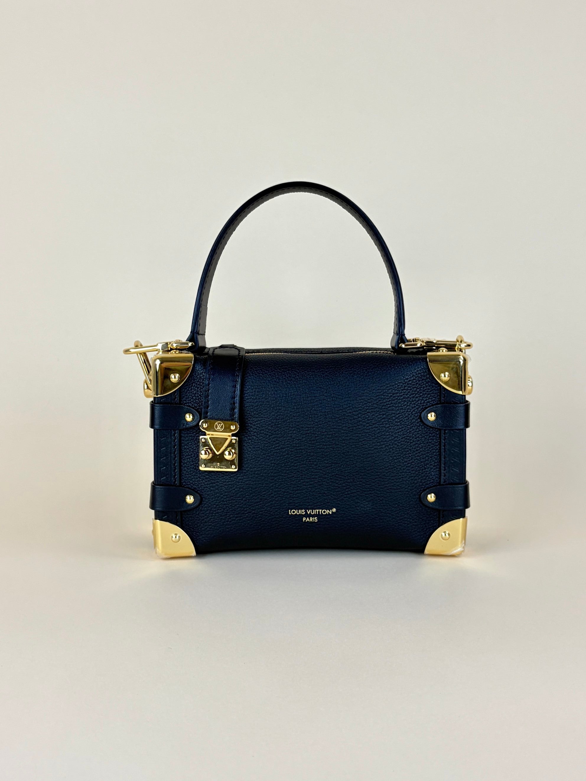 louis Vuitton black grained calfskin side trunk pm handle bag