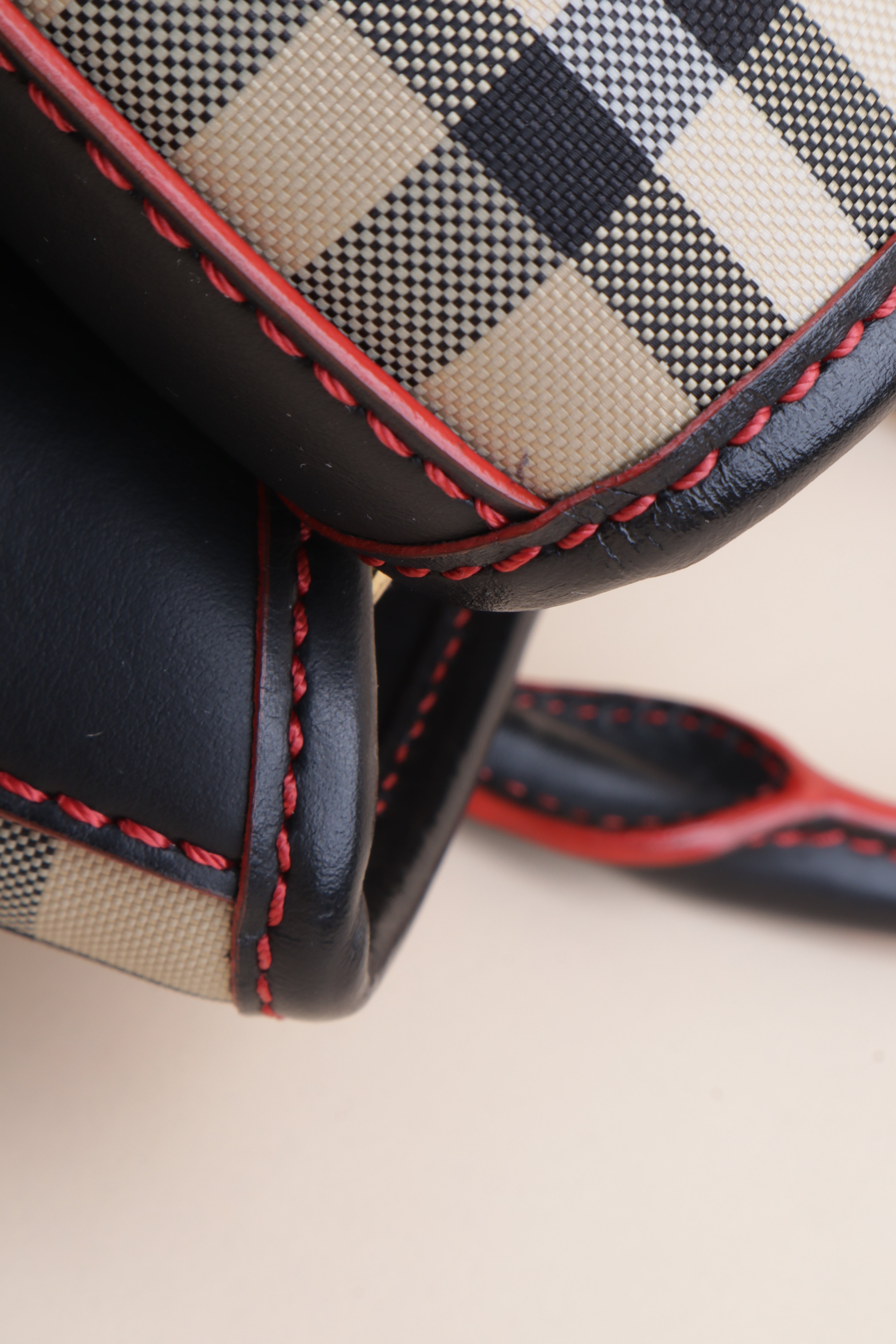 Burberry Bicolor Ballingdon Contrast Stitch Medium Top Handle Bag