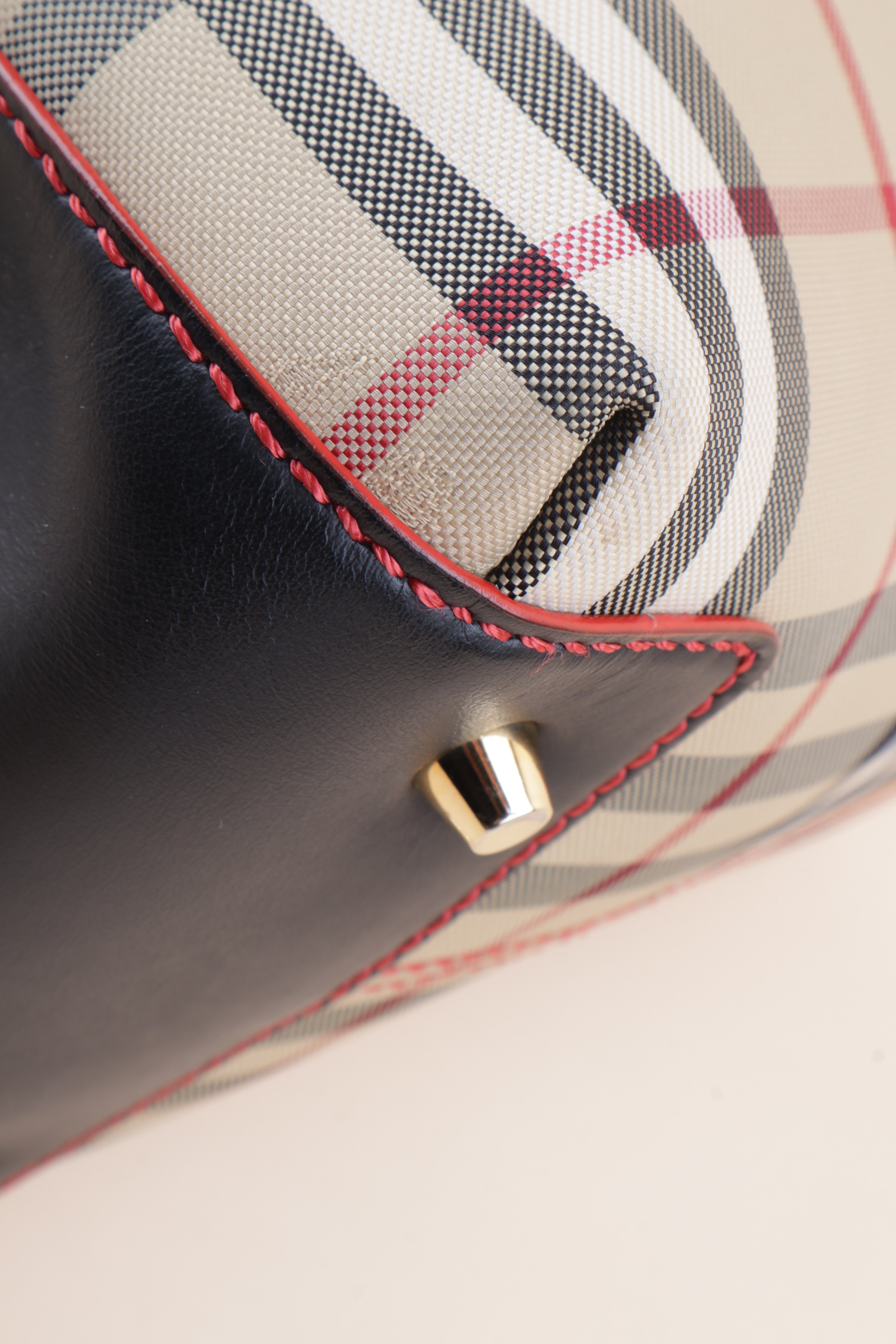 Burberry Bicolor Ballingdon Contrast Stitch Medium Top Handle Bag
