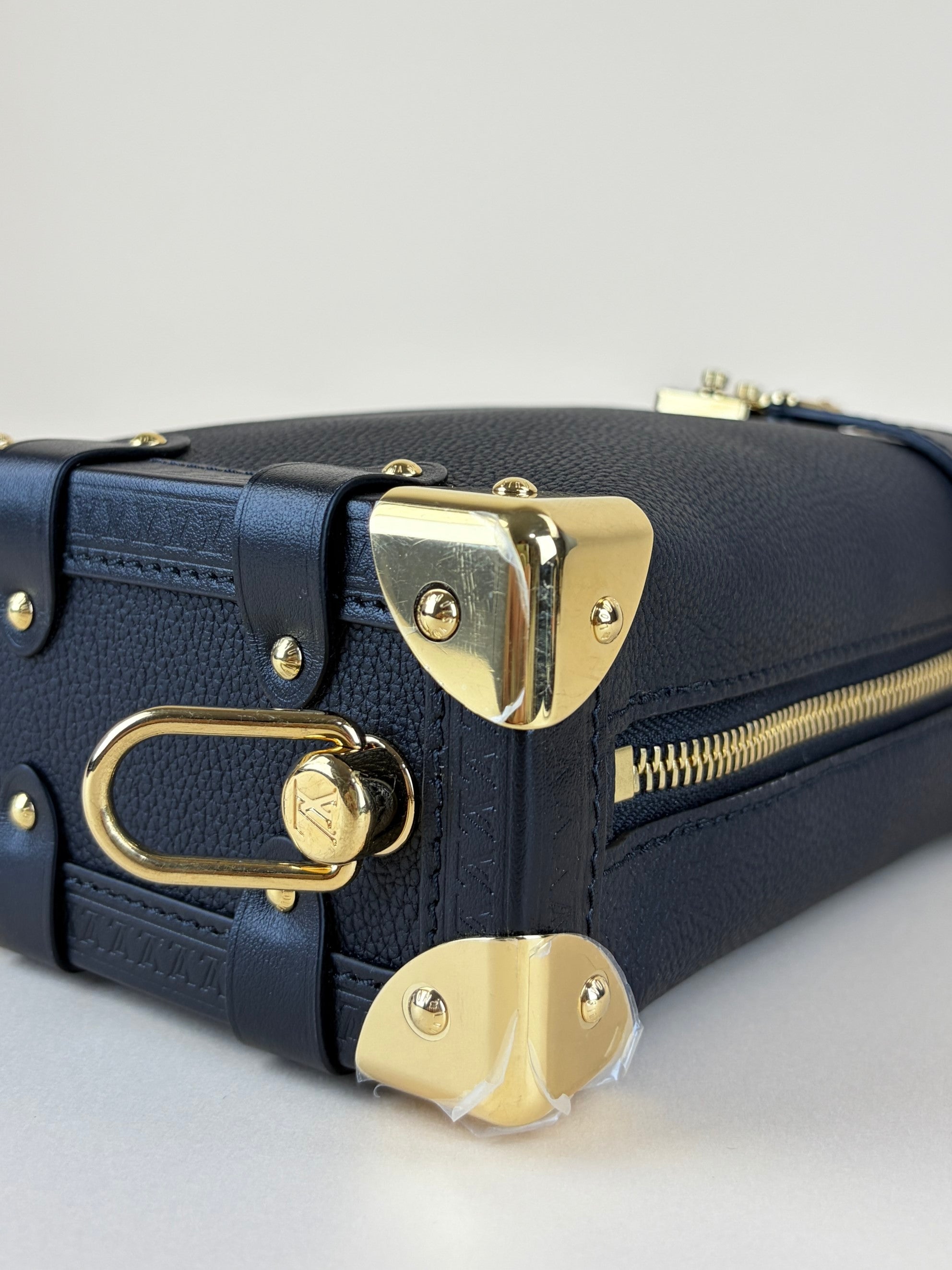 louis Vuitton black grained calfskin side trunk pm handle bag