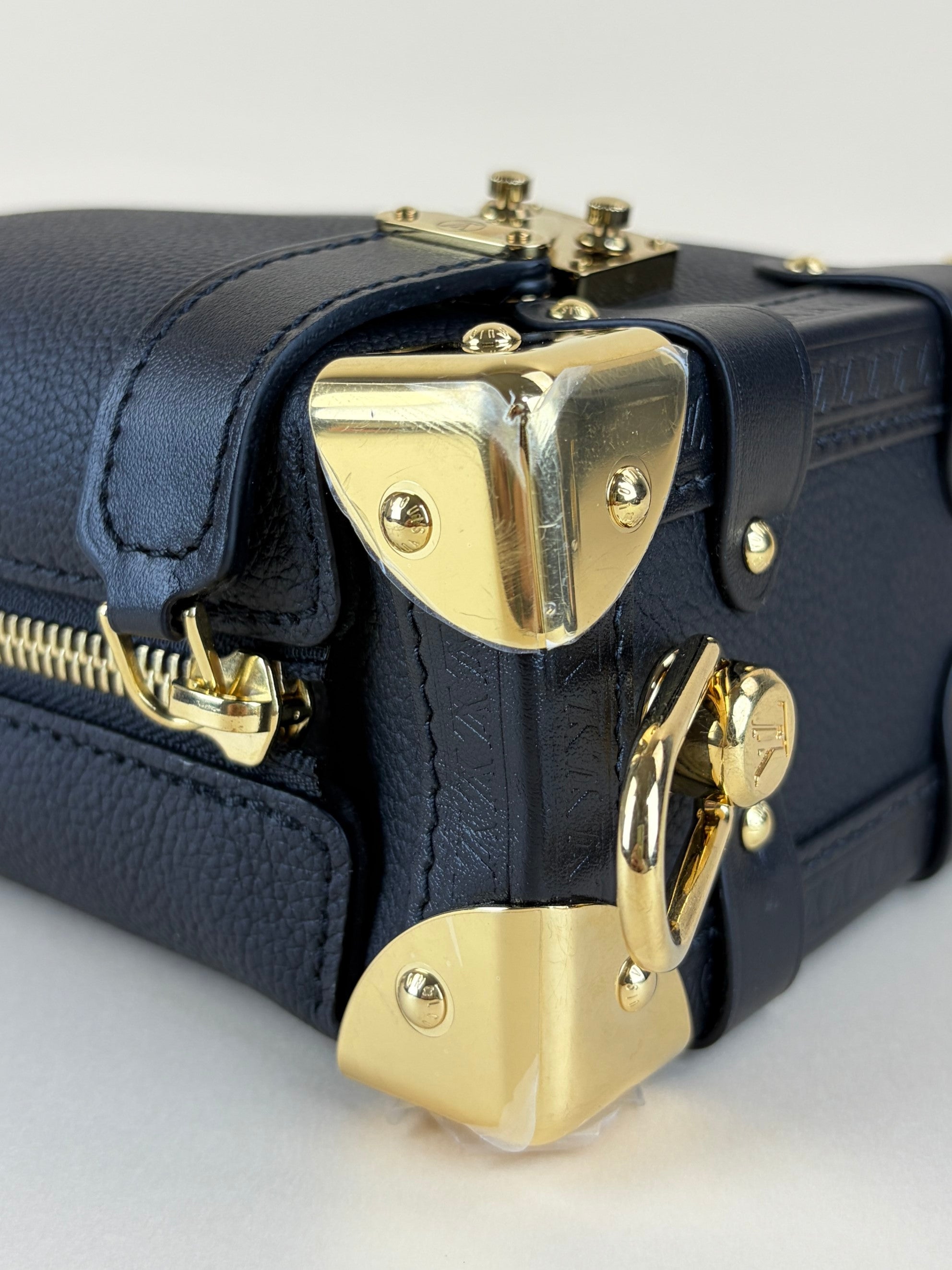 louis Vuitton black grained calfskin side trunk pm handle bag