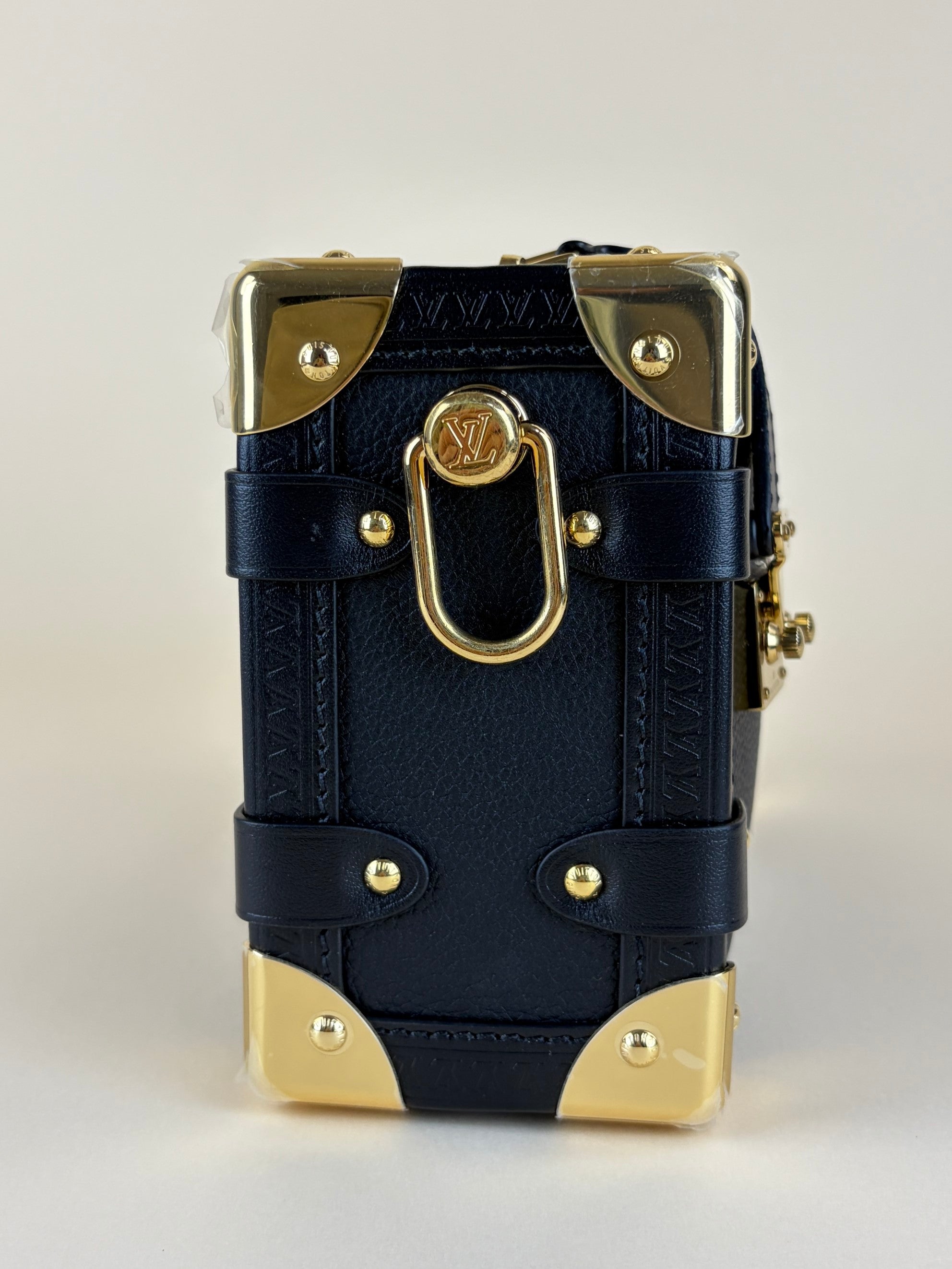 louis Vuitton black grained calfskin side trunk pm handle bag