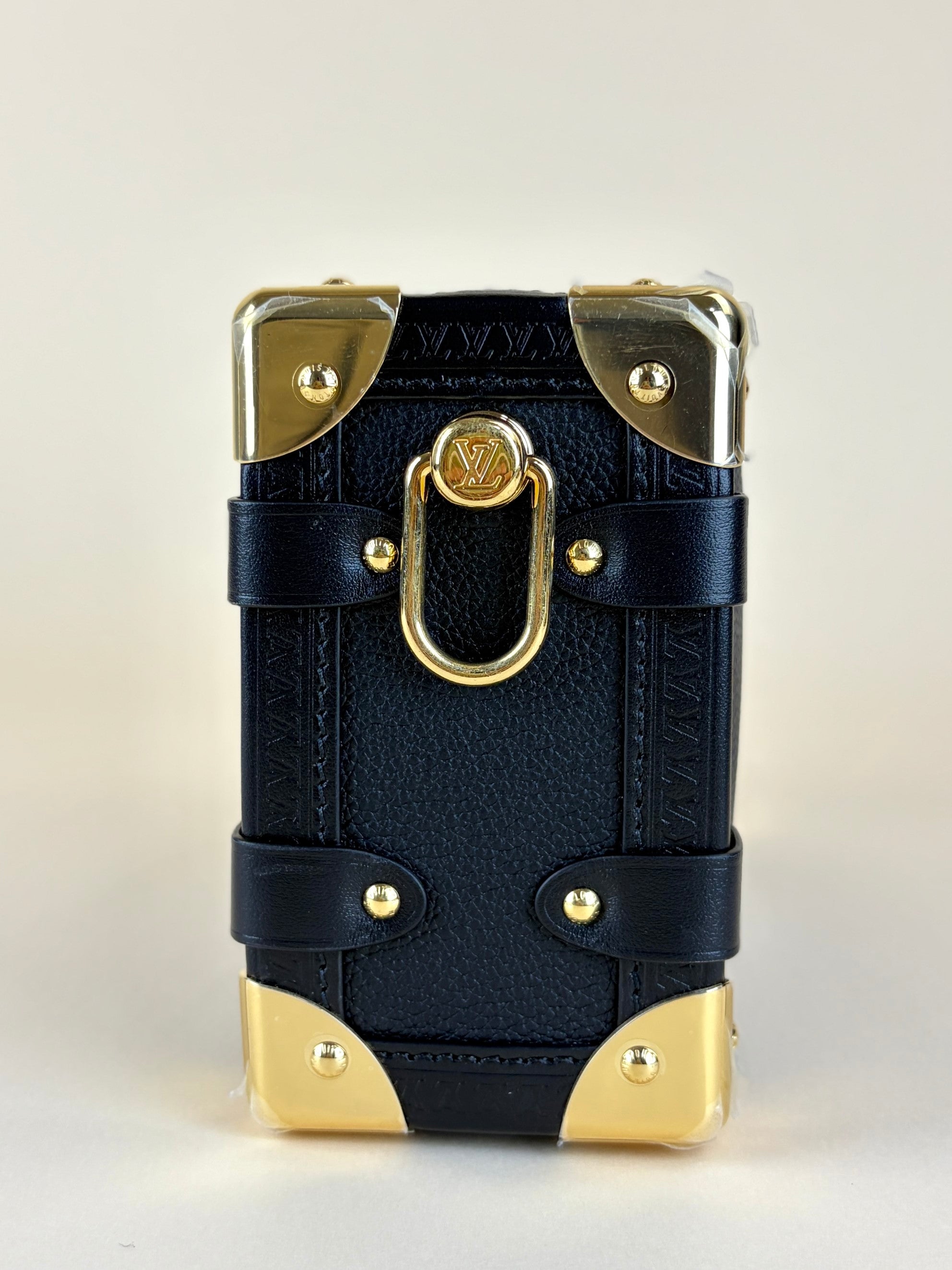 louis Vuitton black grained calfskin side trunk pm handle bag
