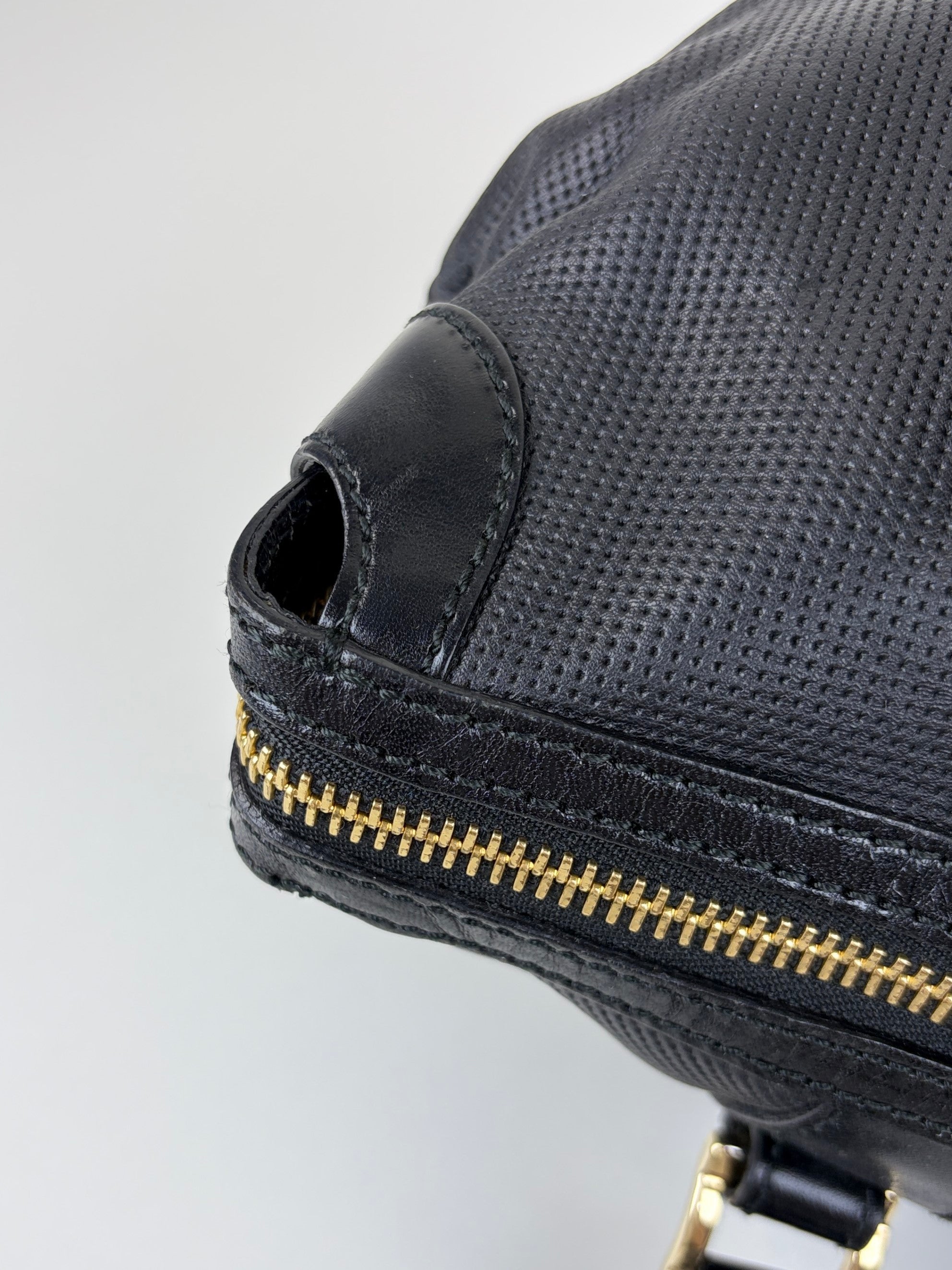 Burberry black perforated city leather dark charcoal check medium Ellers bag
