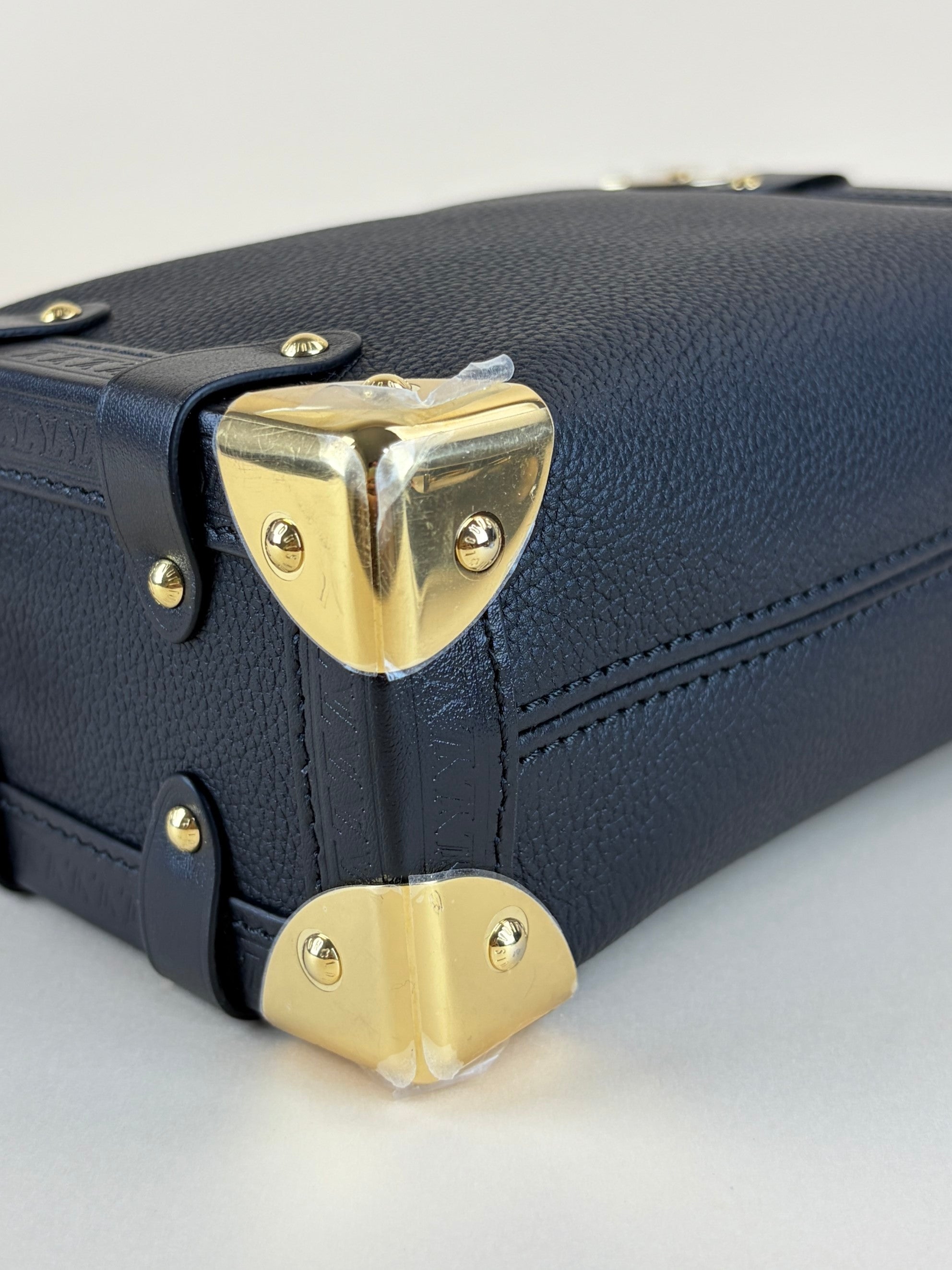 louis Vuitton black grained calfskin side trunk pm handle bag