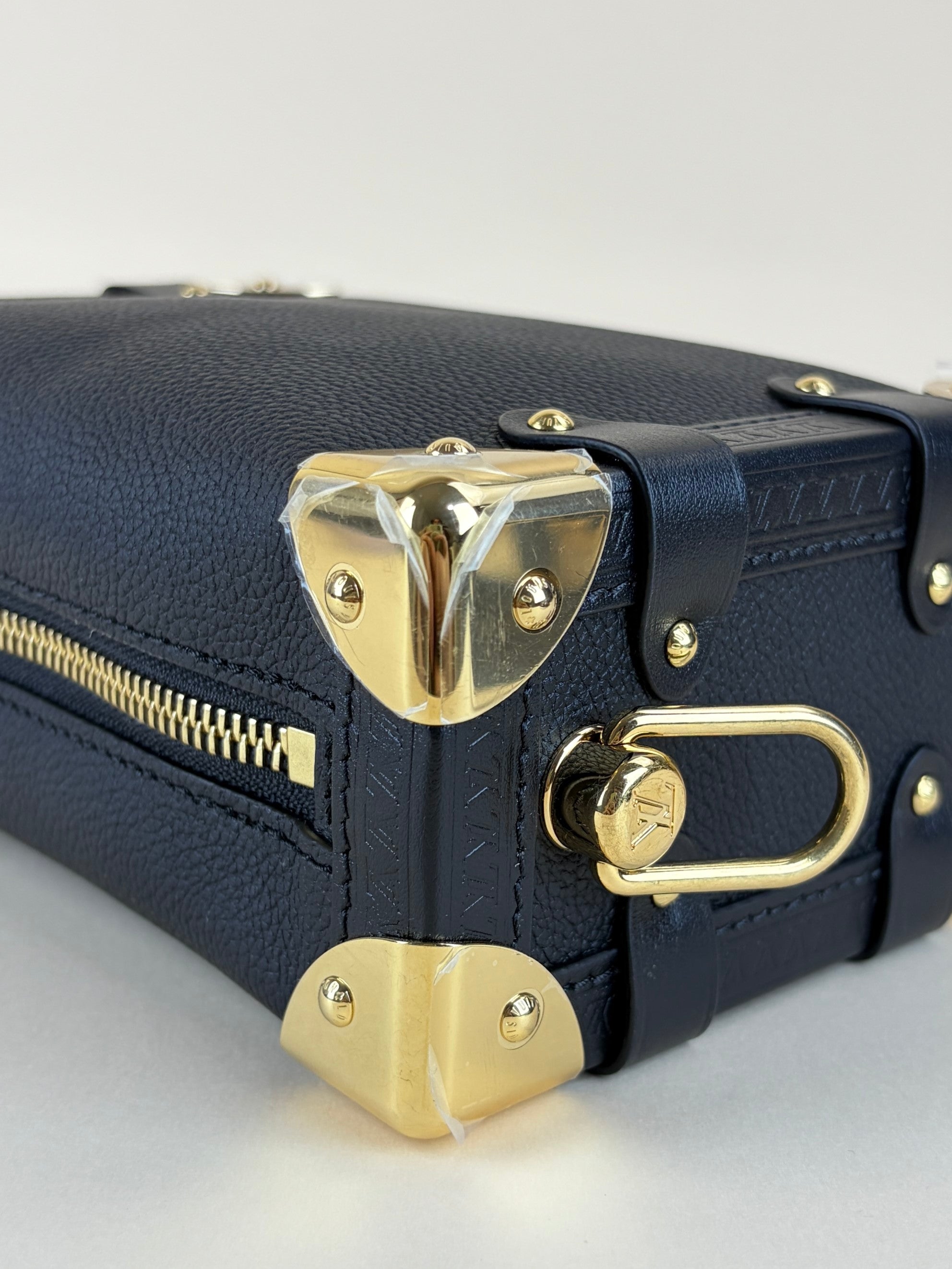 louis Vuitton black grained calfskin side trunk pm handle bag