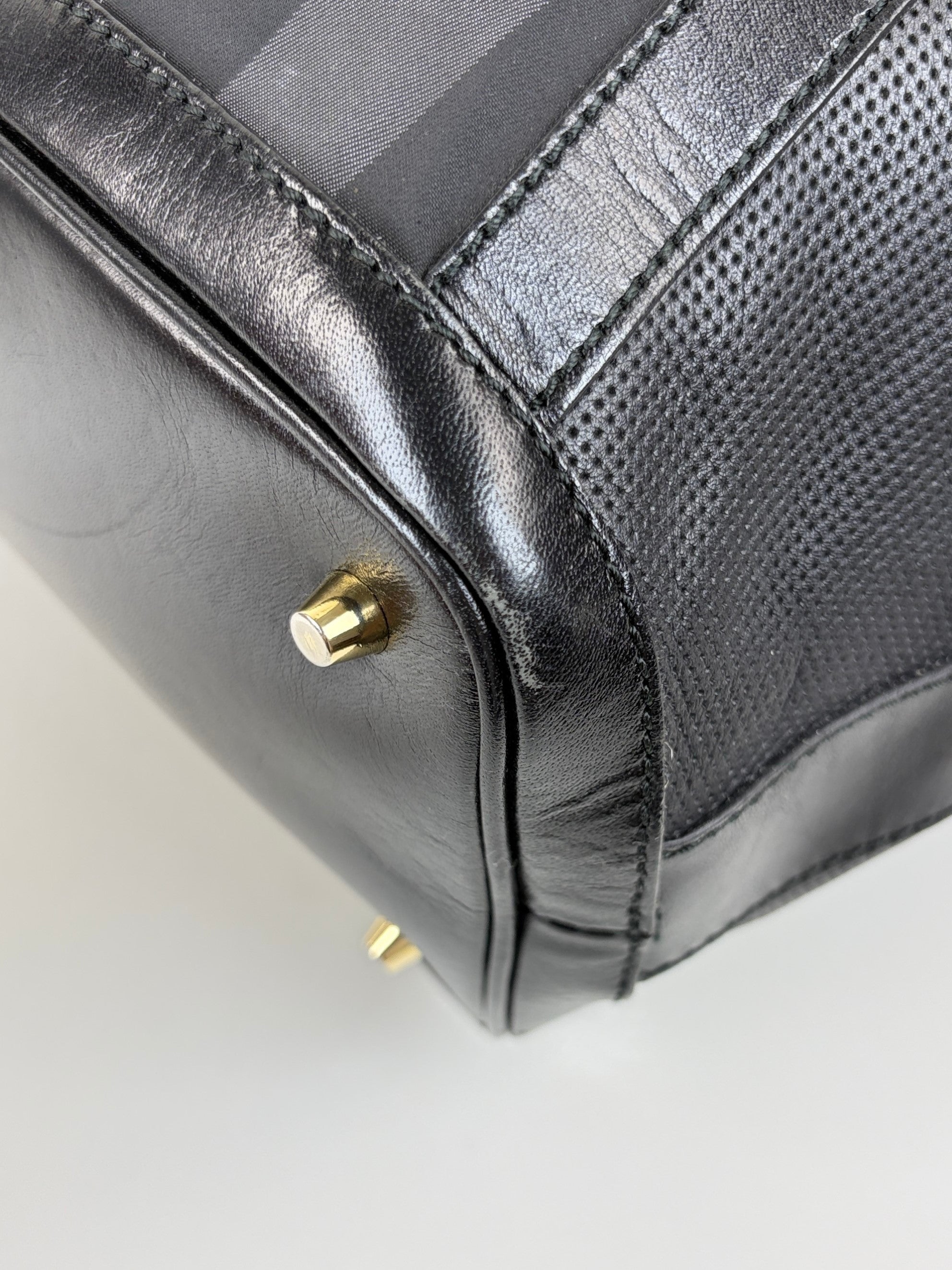Burberry black perforated city leather dark charcoal check medium Ellers bag