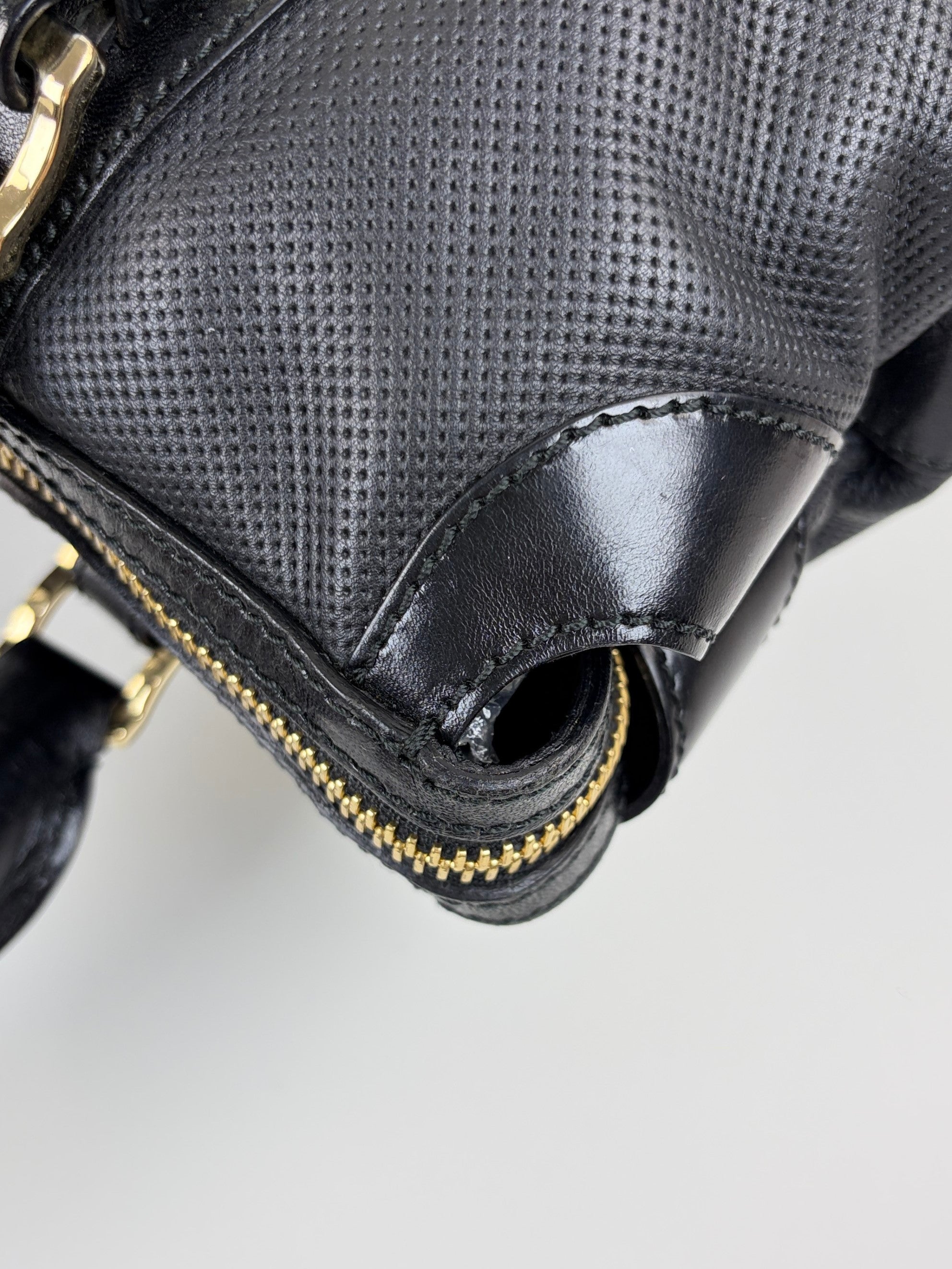 Burberry black perforated city leather dark charcoal check medium Ellers bag