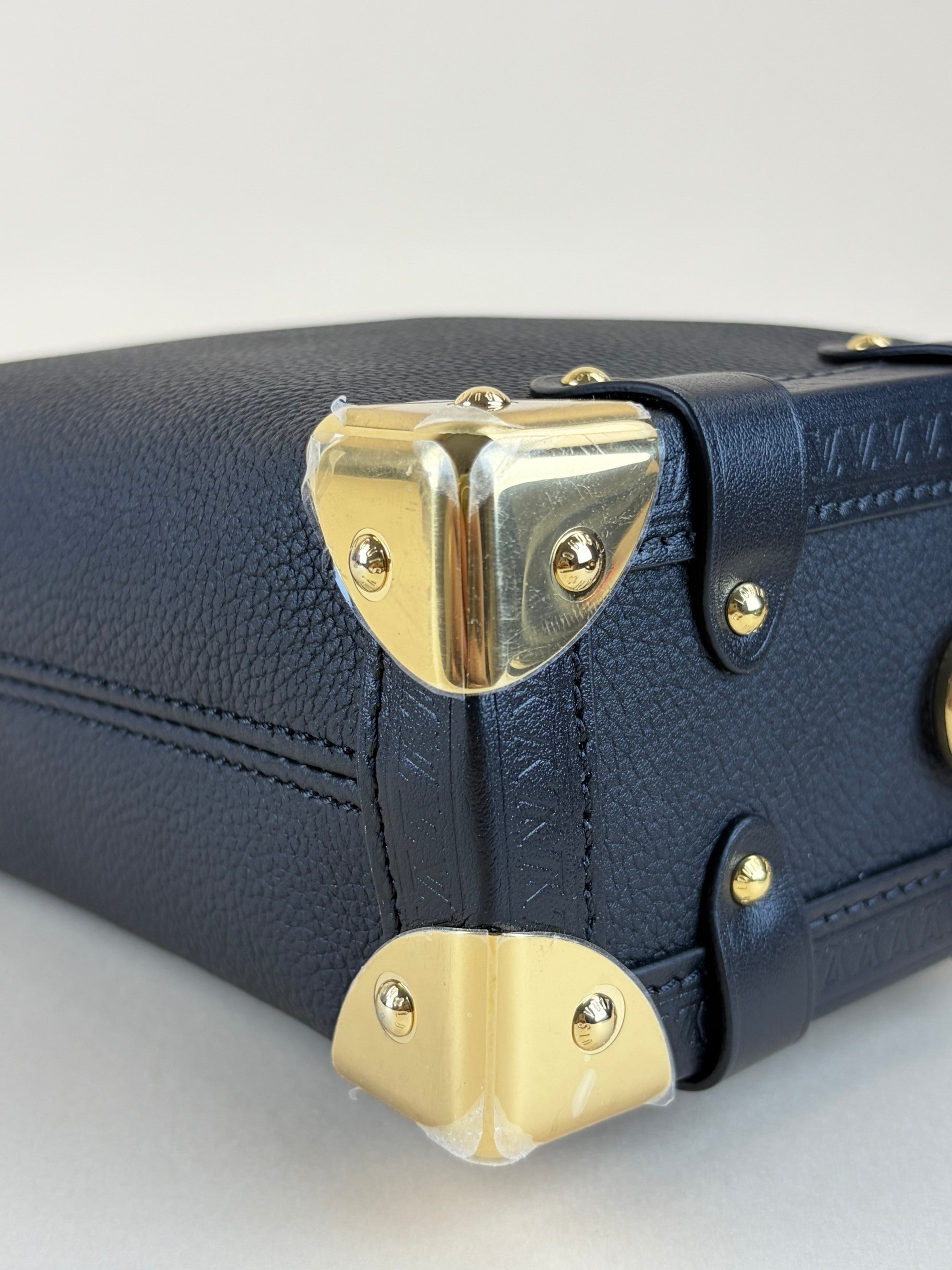 louis Vuitton black grained calfskin side trunk pm handle bag