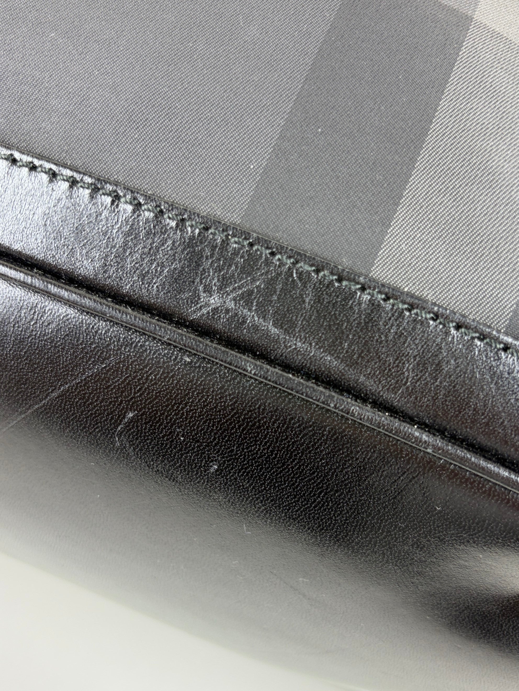 Burberry black perforated city leather dark charcoal check medium Ellers bag