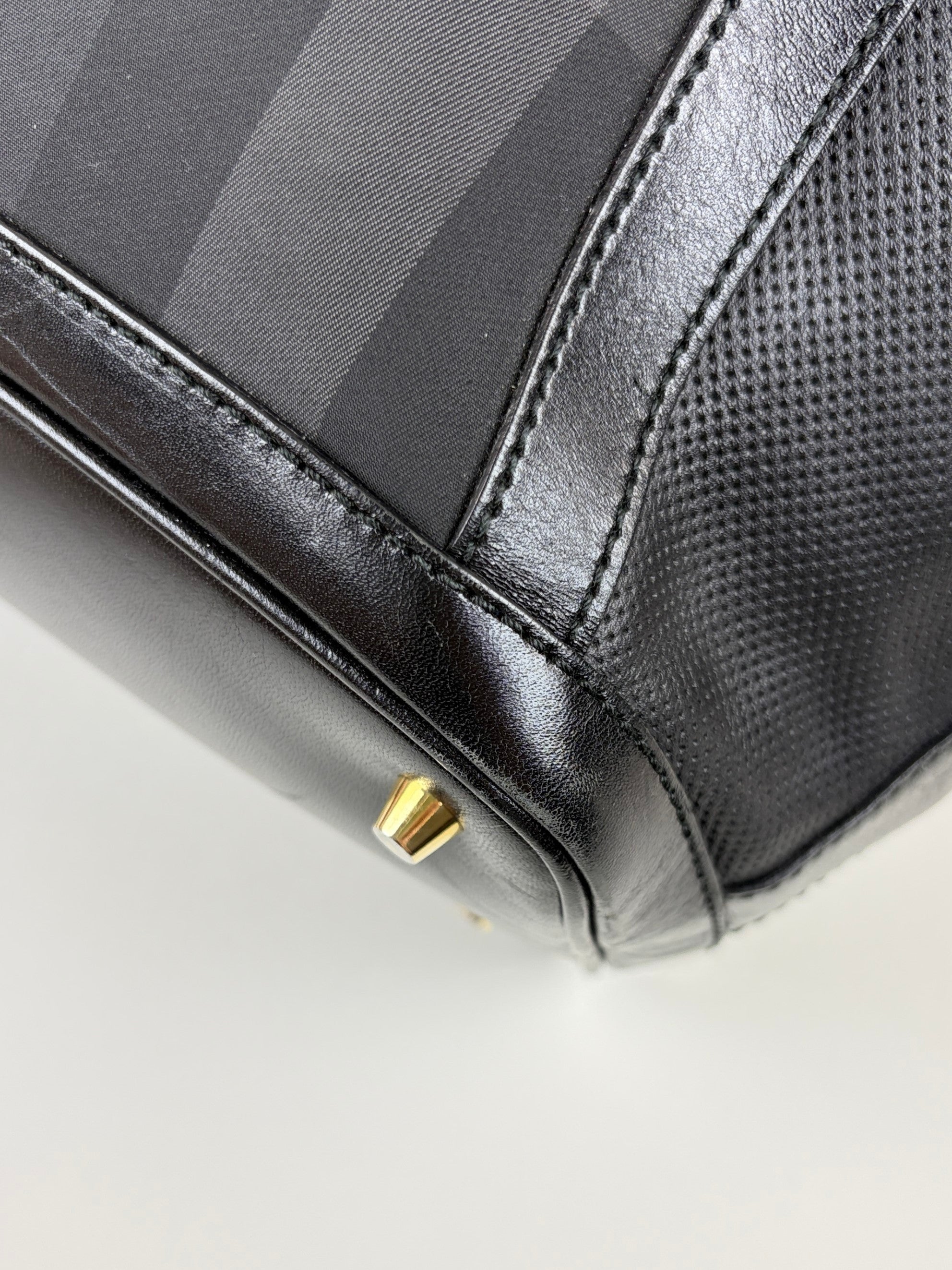 Burberry black perforated city leather dark charcoal check medium Ellers bag