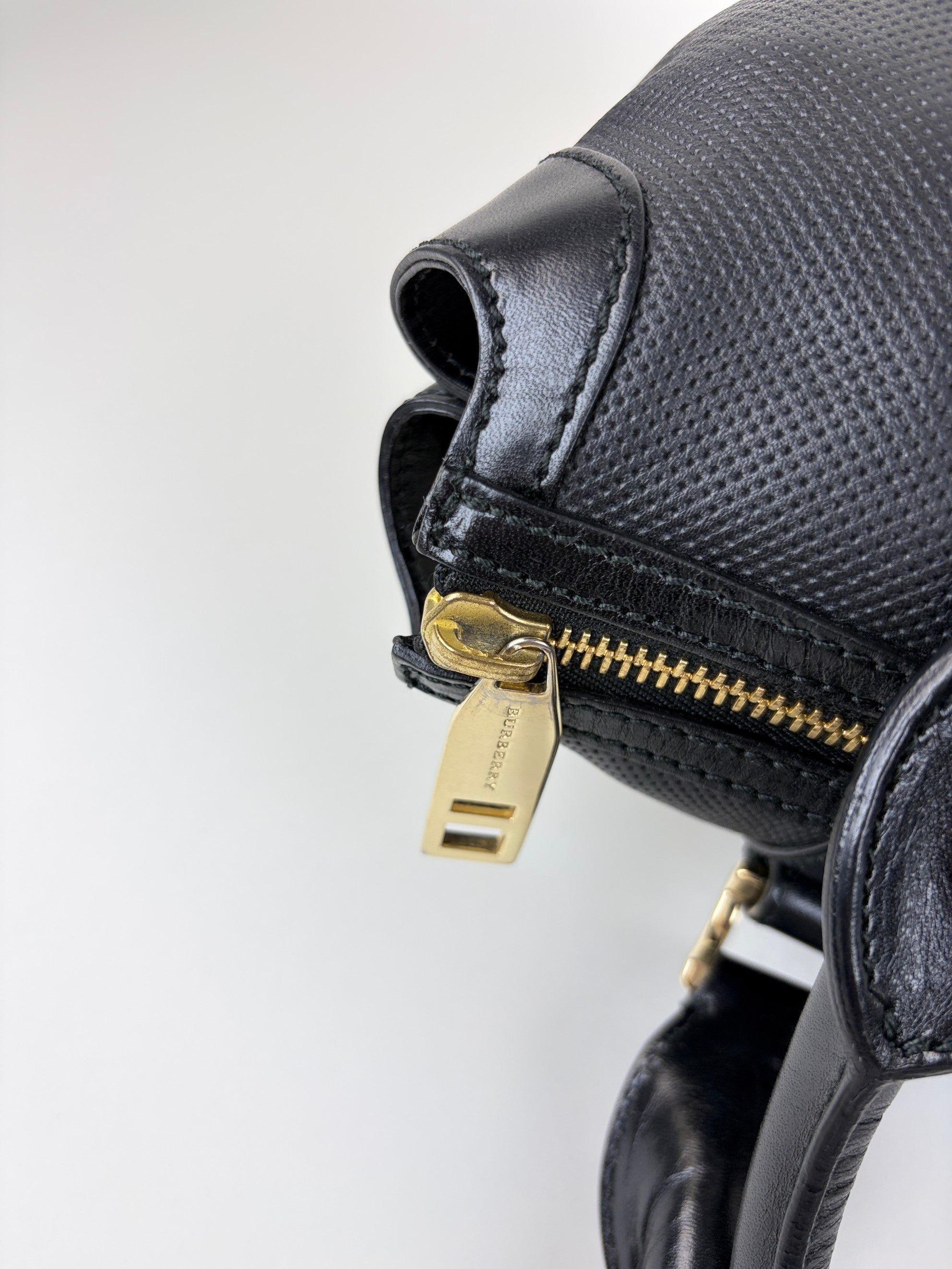Burberry black perforated city leather dark charcoal check medium Ellers bag
