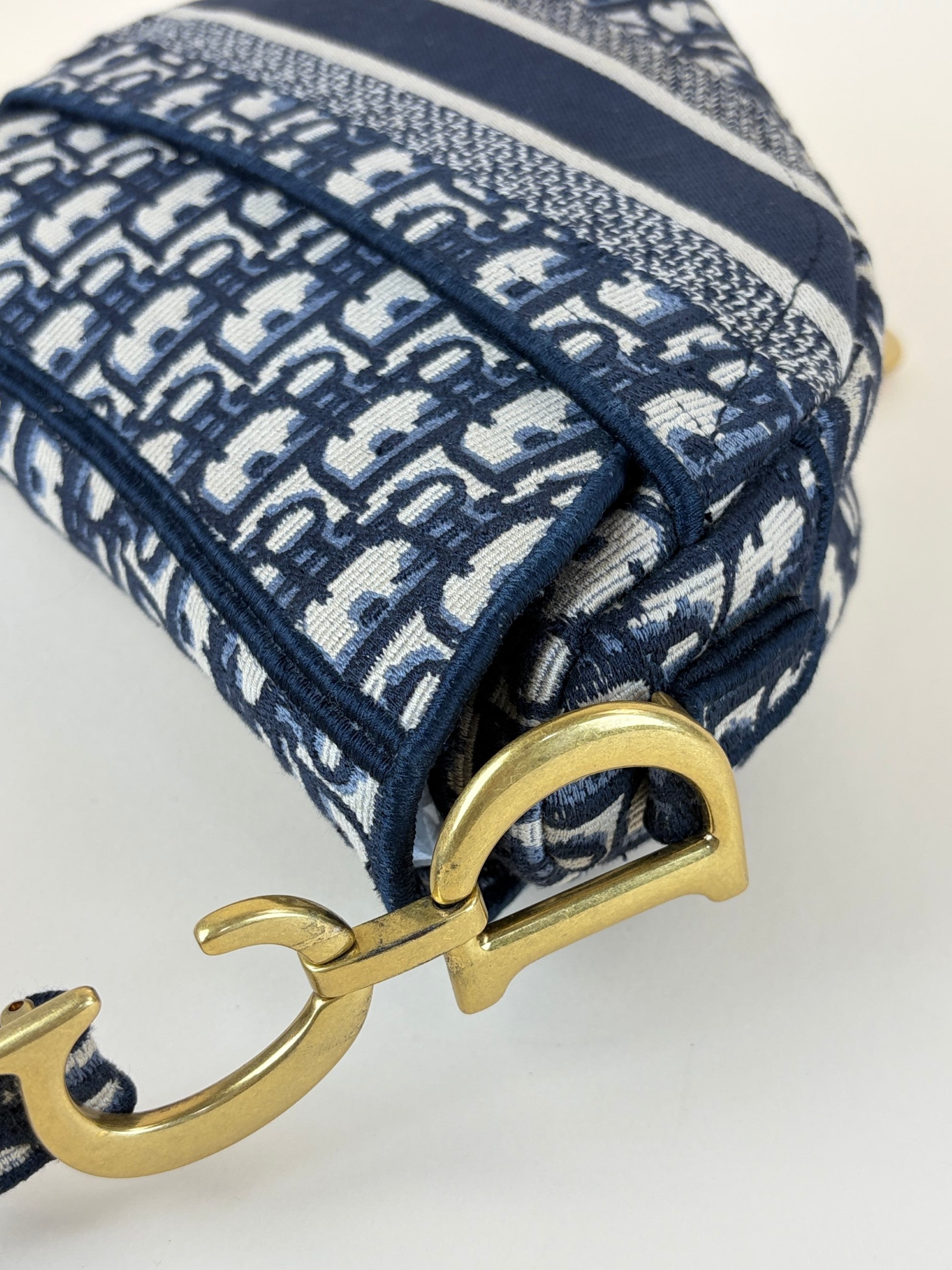 Christian Dior Blue Oblique Embroidered Saddle Bag