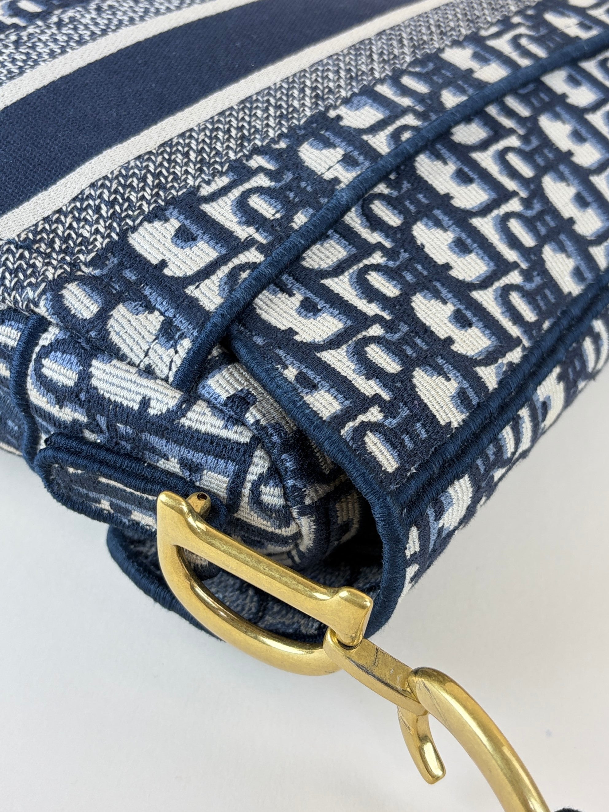 Christian Dior Blue Oblique Embroidered Saddle Bag