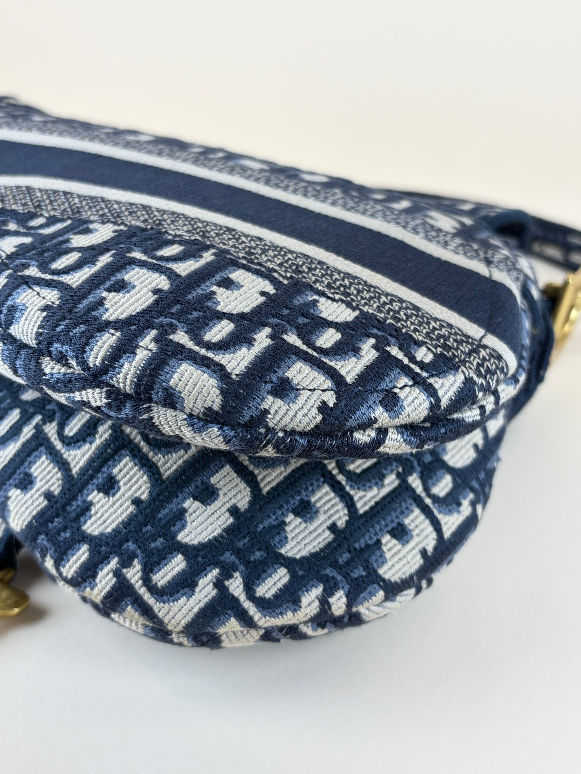 Christian Dior Blue Oblique Embroidered Saddle Bag