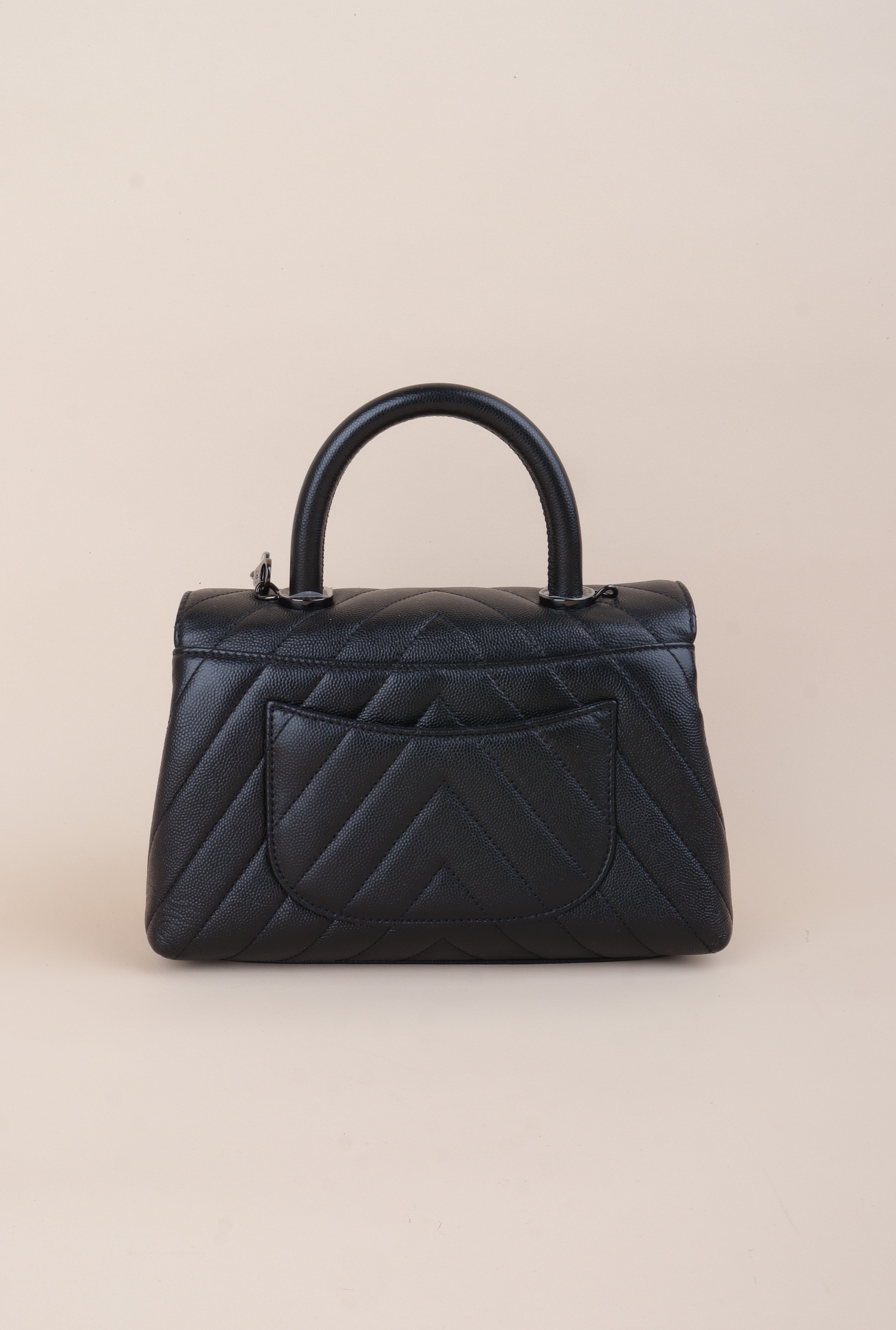 Chanel Black Chevron Mini Coco Handle Bag