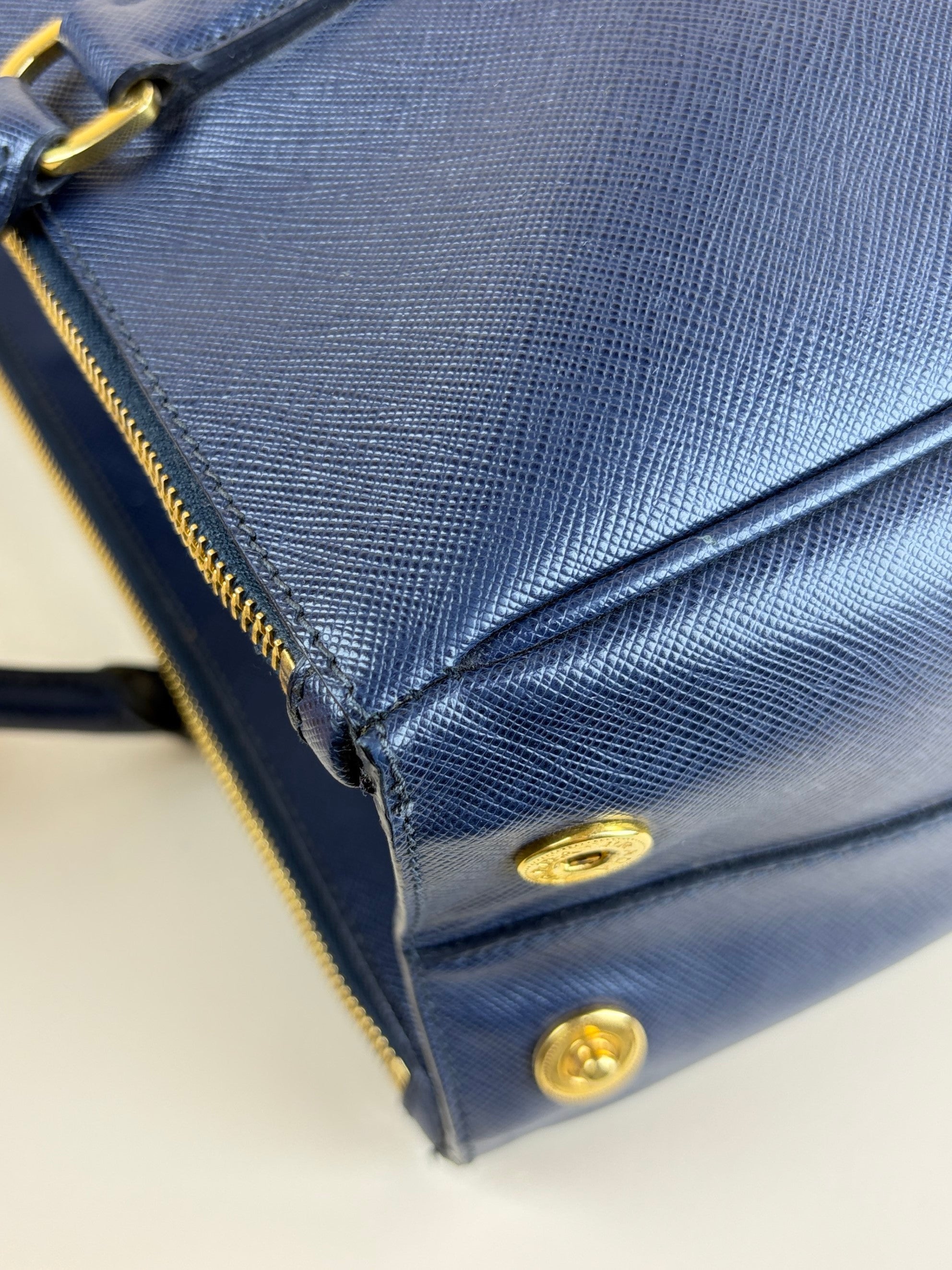 Prada navy blue saffanio leather galleria tote bag