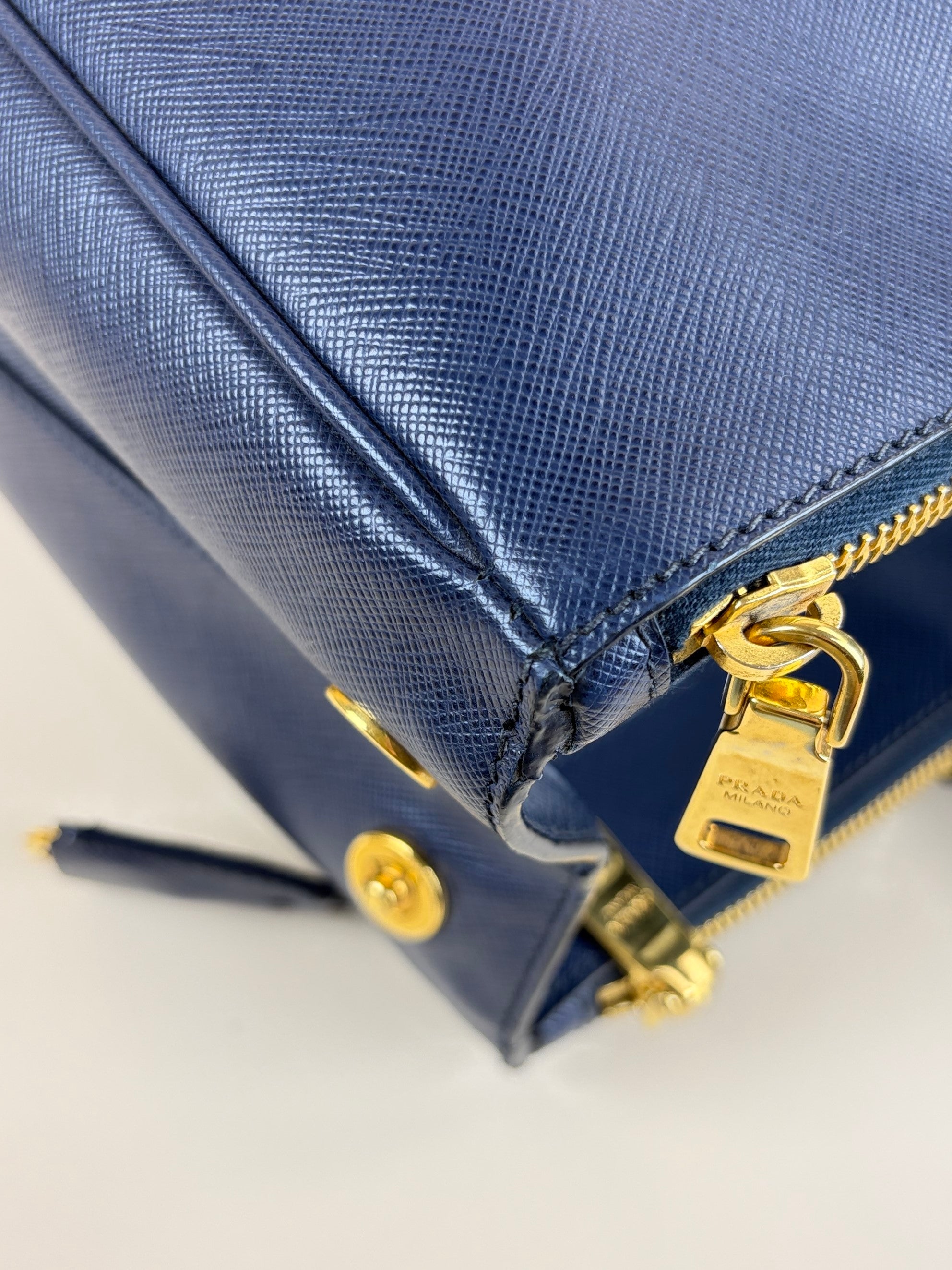 Prada navy blue saffanio leather galleria tote bag
