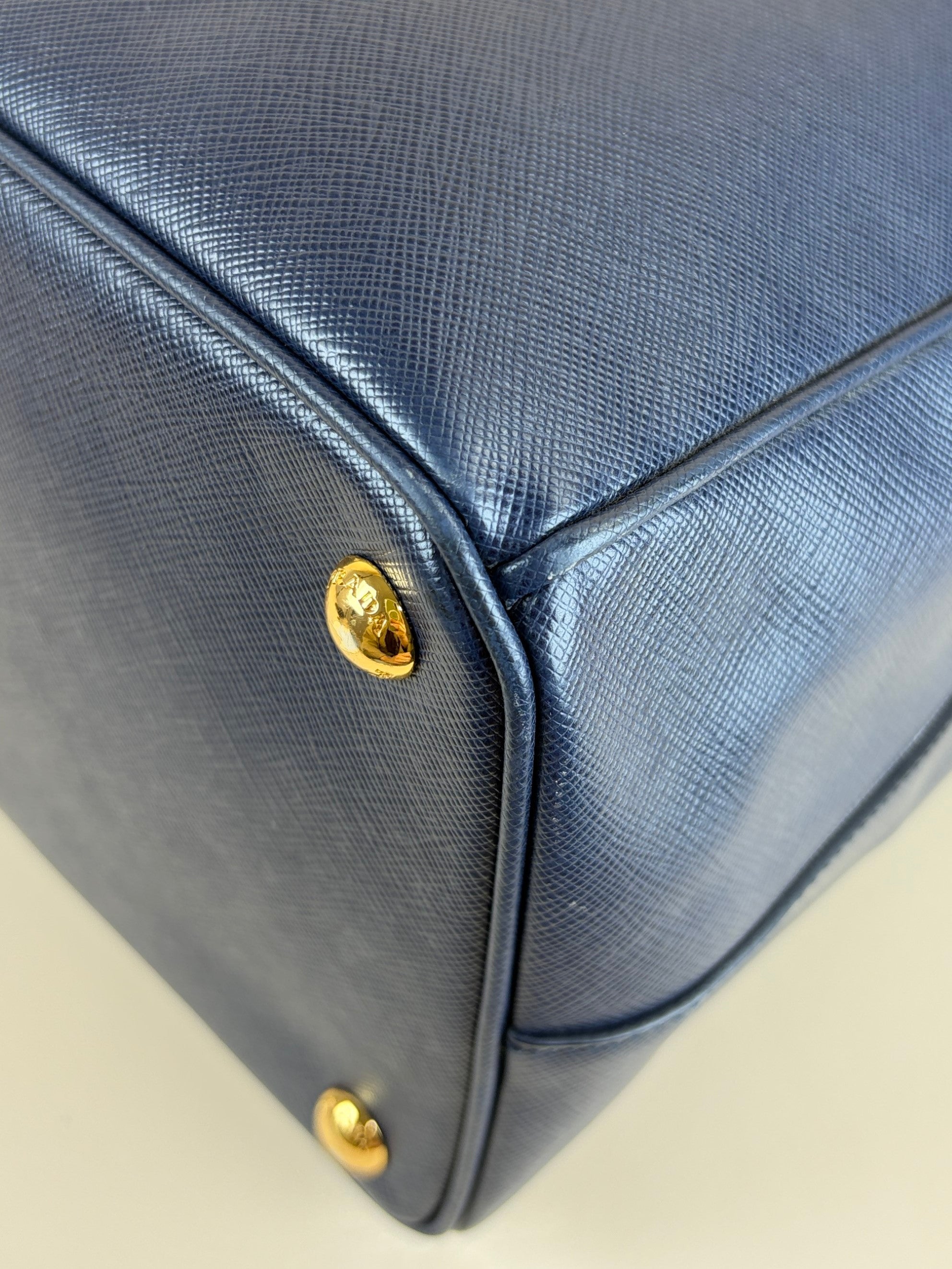Prada navy blue saffanio leather galleria tote bag